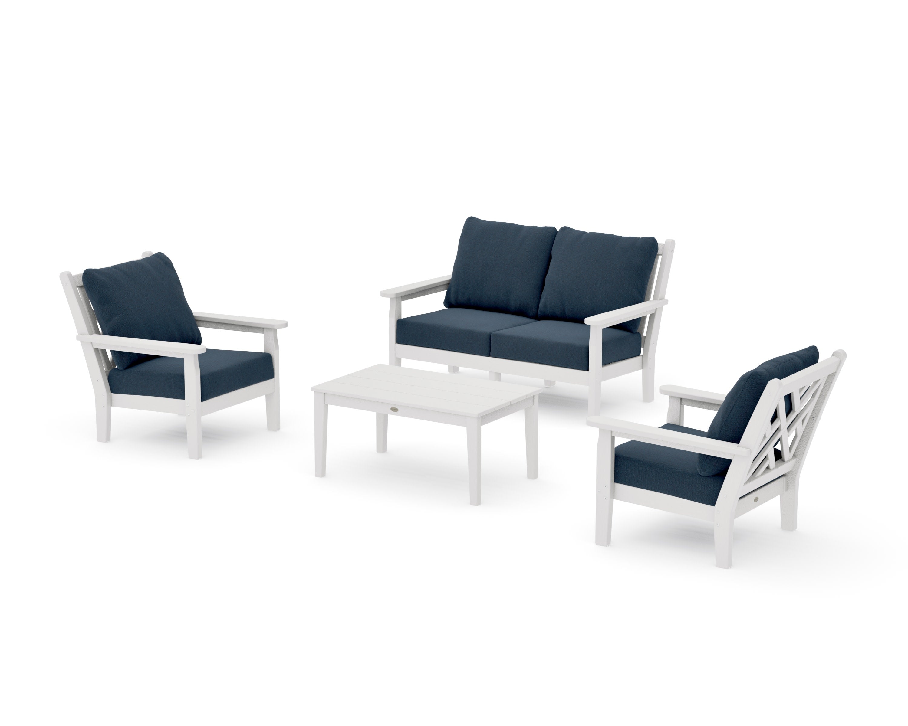 Chippendale 4-Piece Deep Seating Set with Loveseat in Vintage White / Marine Indigo