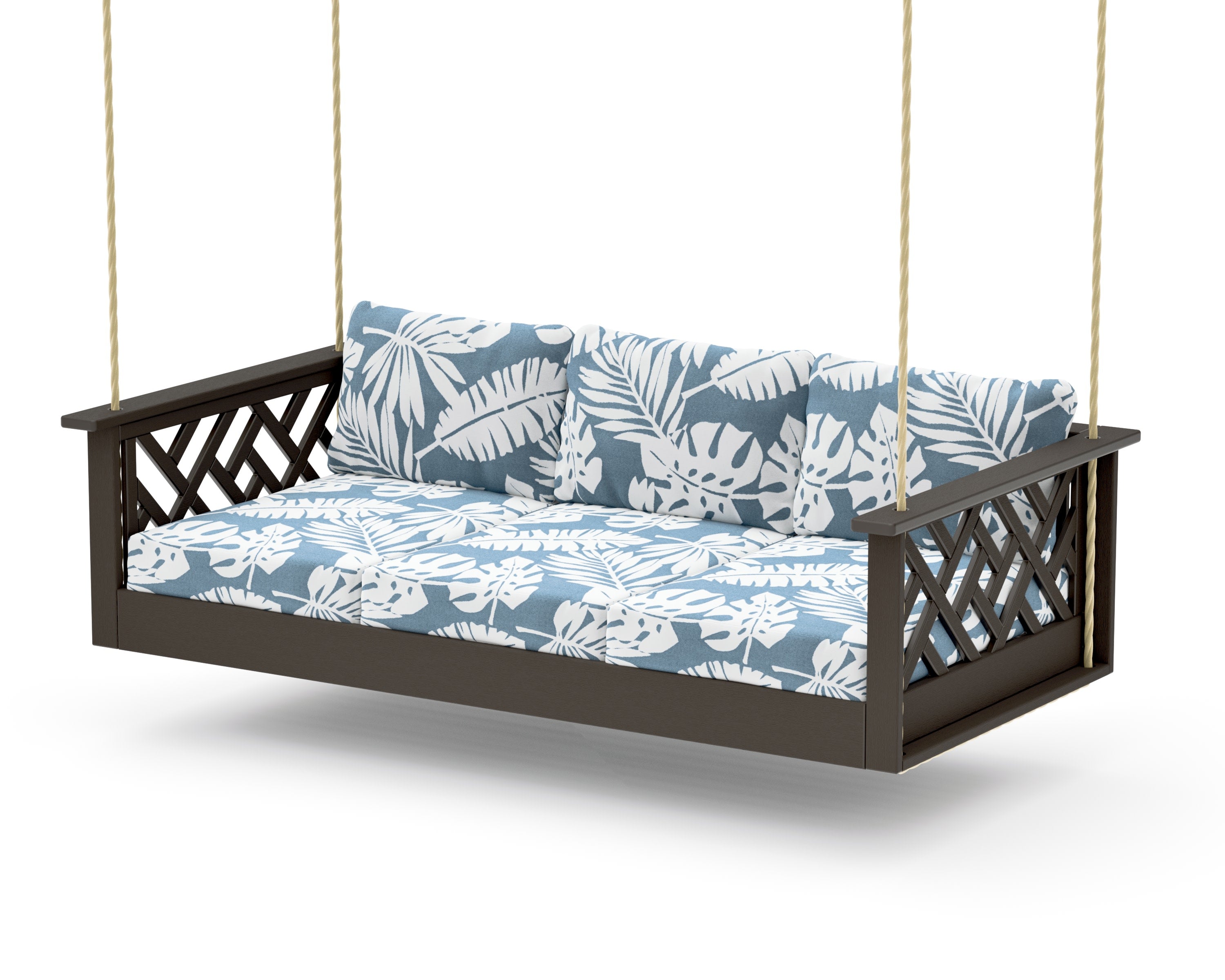 Chippendale Daybed Swing in Vintage Coffee / Leaf Sky Blue