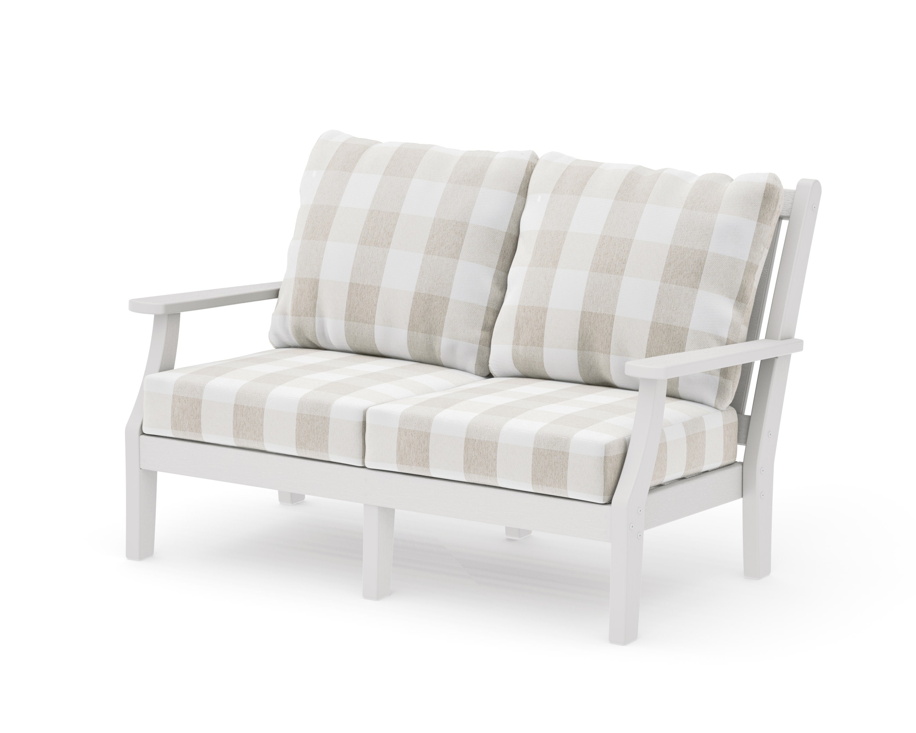 Wovendale Deep Seating Loveseat in Vintage White / Buffalo Plaid Dune Burlap