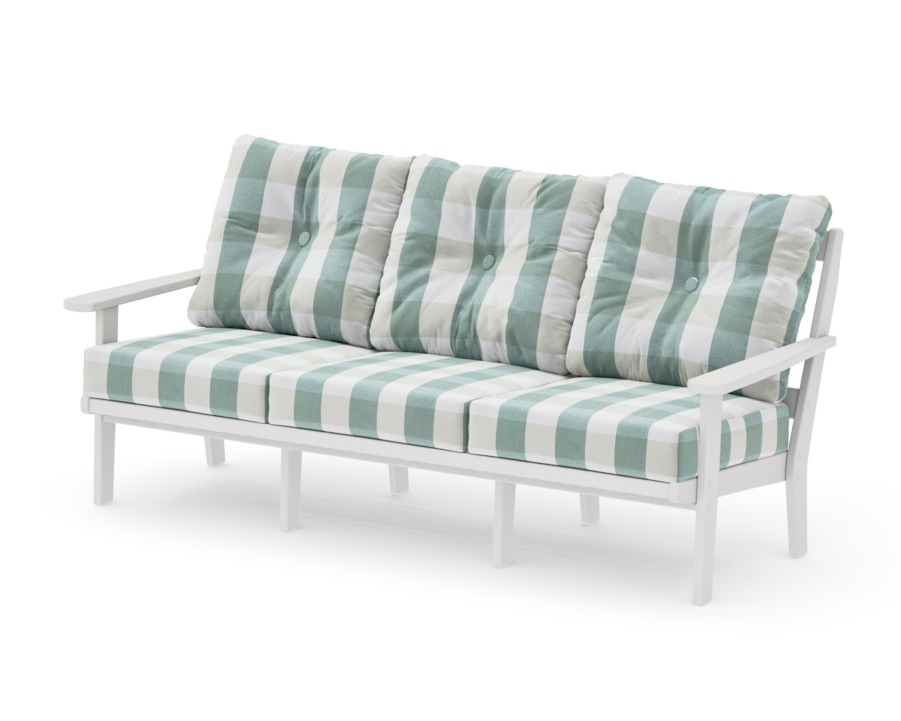 Mission Deep Seating Sofa in Vintage White / Buffalo Plaid Glacier Spa