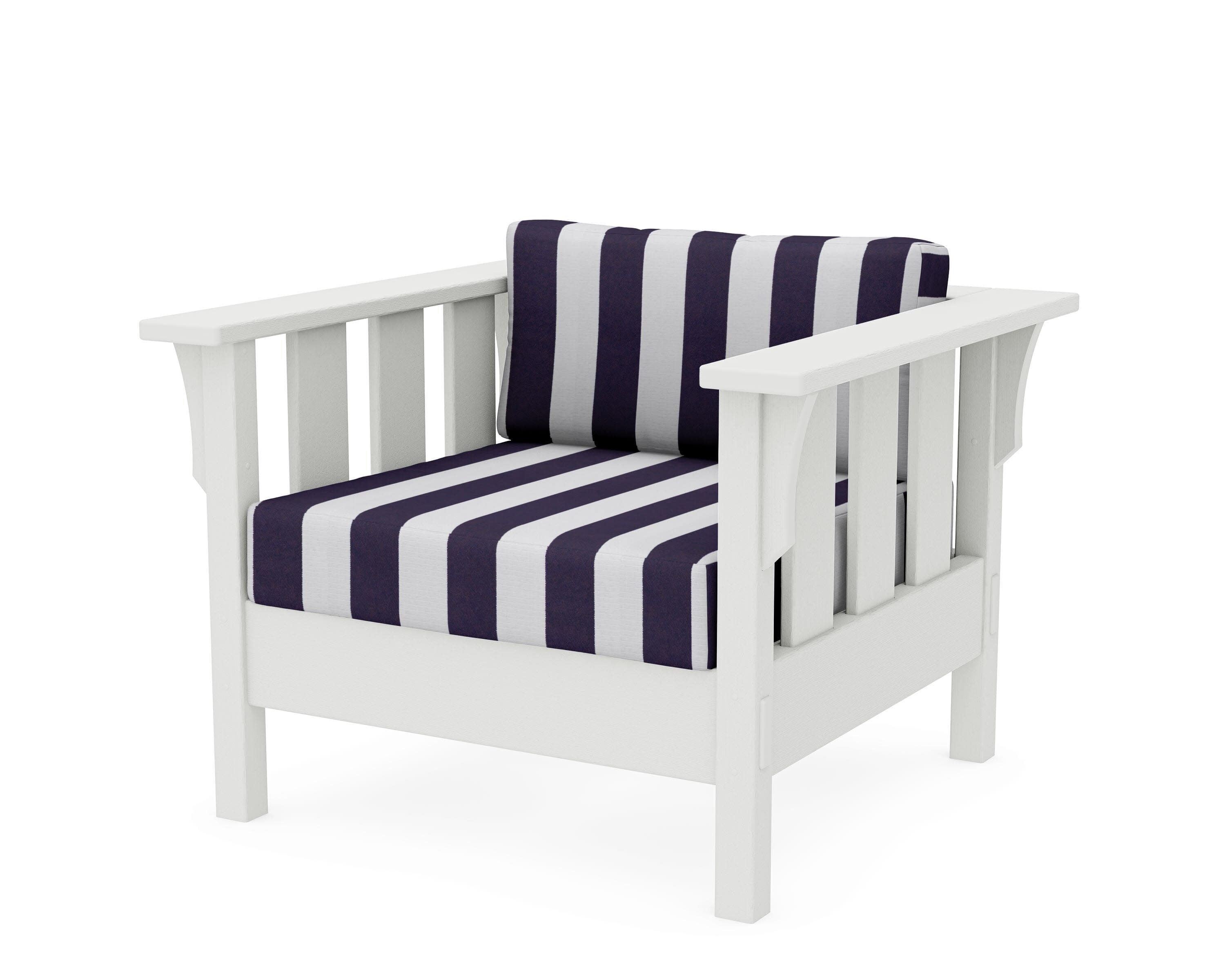 Acadia Deep Seating Chair in Vintage White / Cabana Stripe Navy