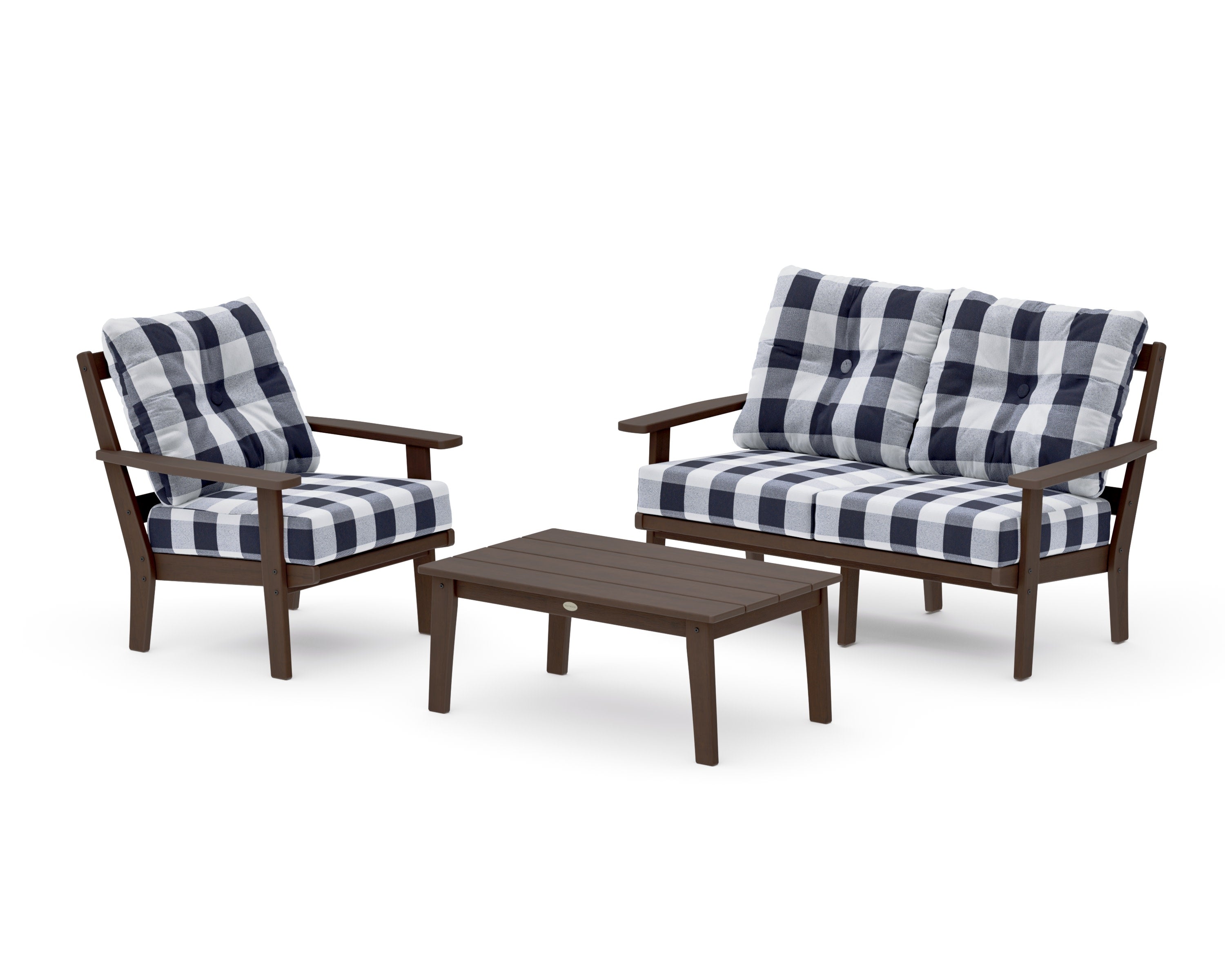 Prairie 3-Piece Deep Seating Set with Loveseat in Kona / Buffalo Plaid Navy