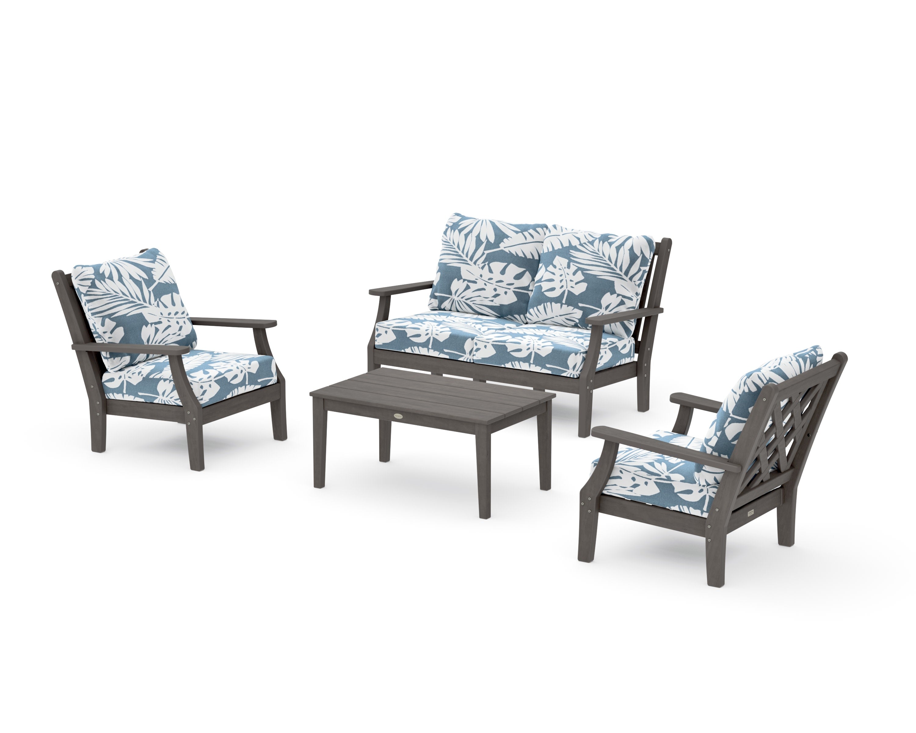 Wovendale 4-Piece Deep Seating Set with Loveseat in Driftwood / Leaf Sky Blue