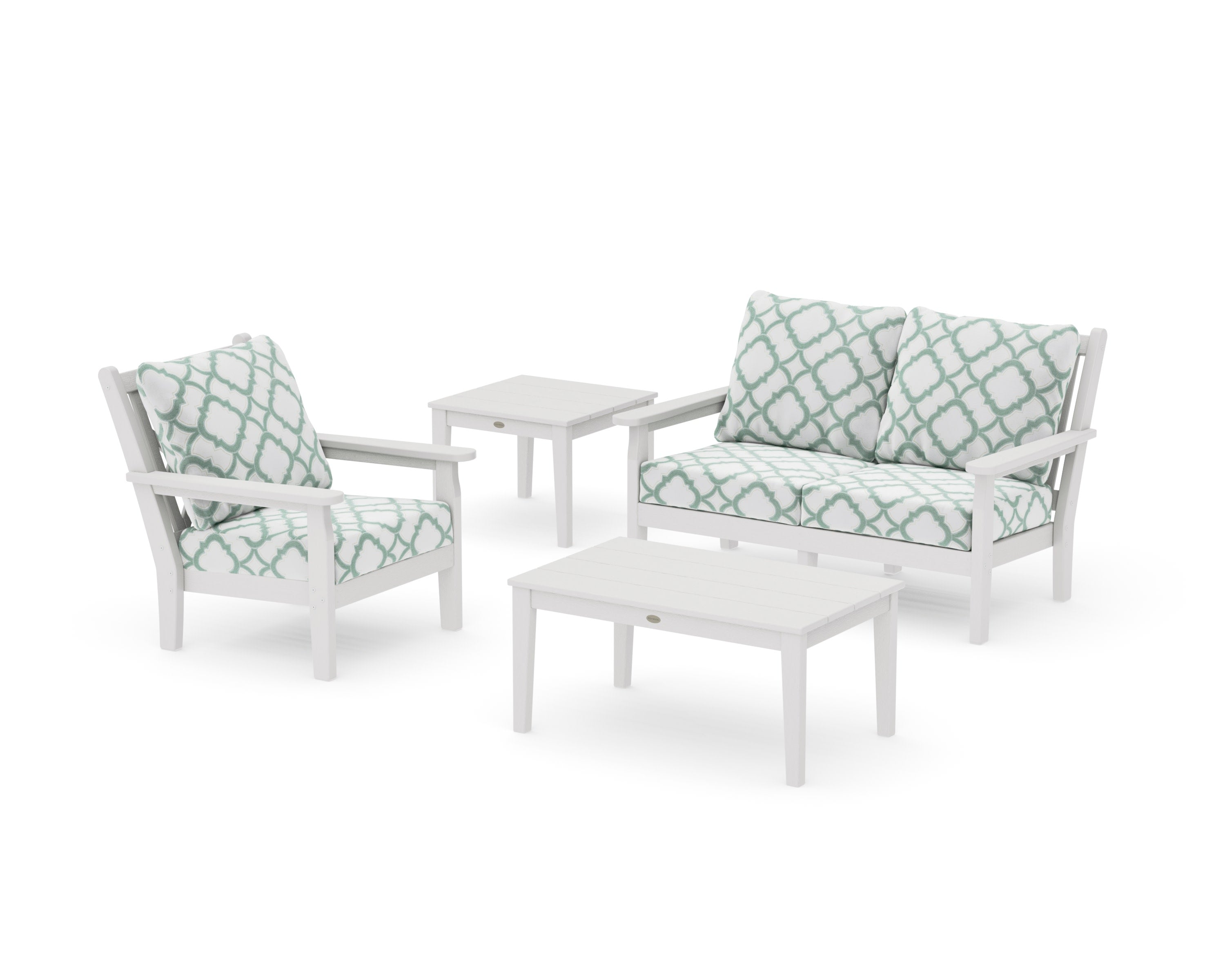 Chippendale 4-Piece Deep Seating Set in Vintage White / Trellis Glacier Spa