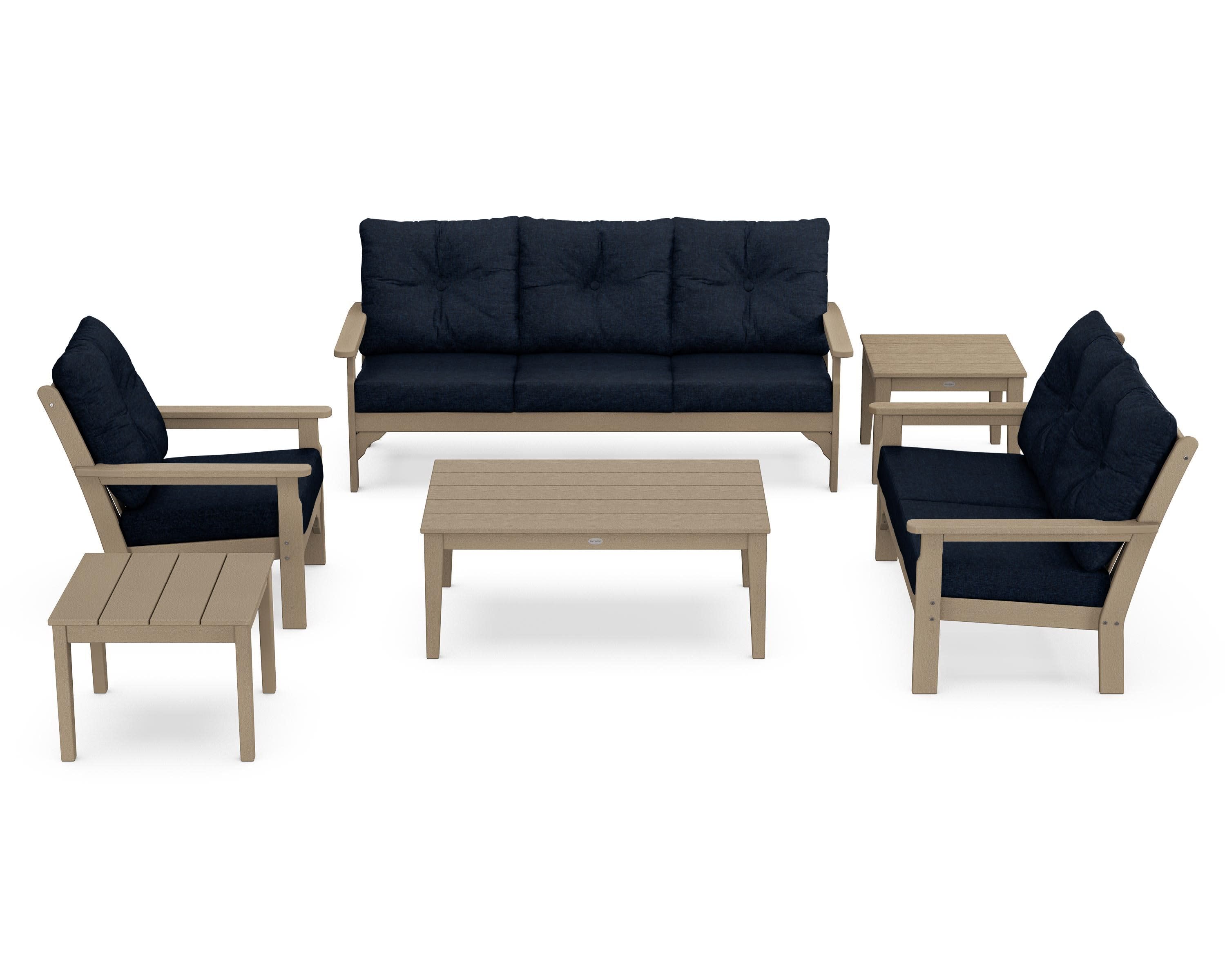 Vineyard 6-Piece Deep Seating Set in Vintage Sahara / Marine Indigo