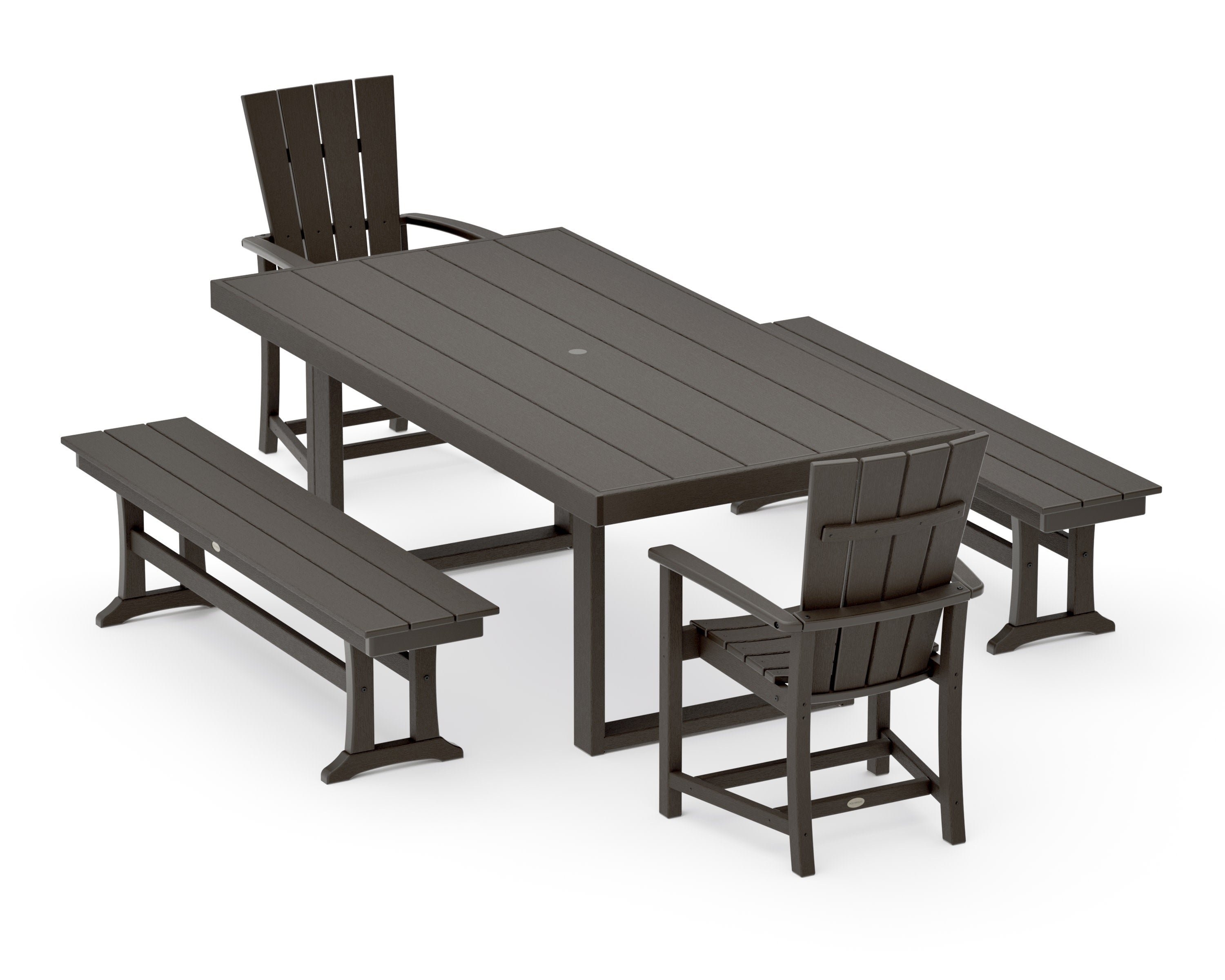 Quattro 5-Piece Dining Set with Benches in Vintage Coffee