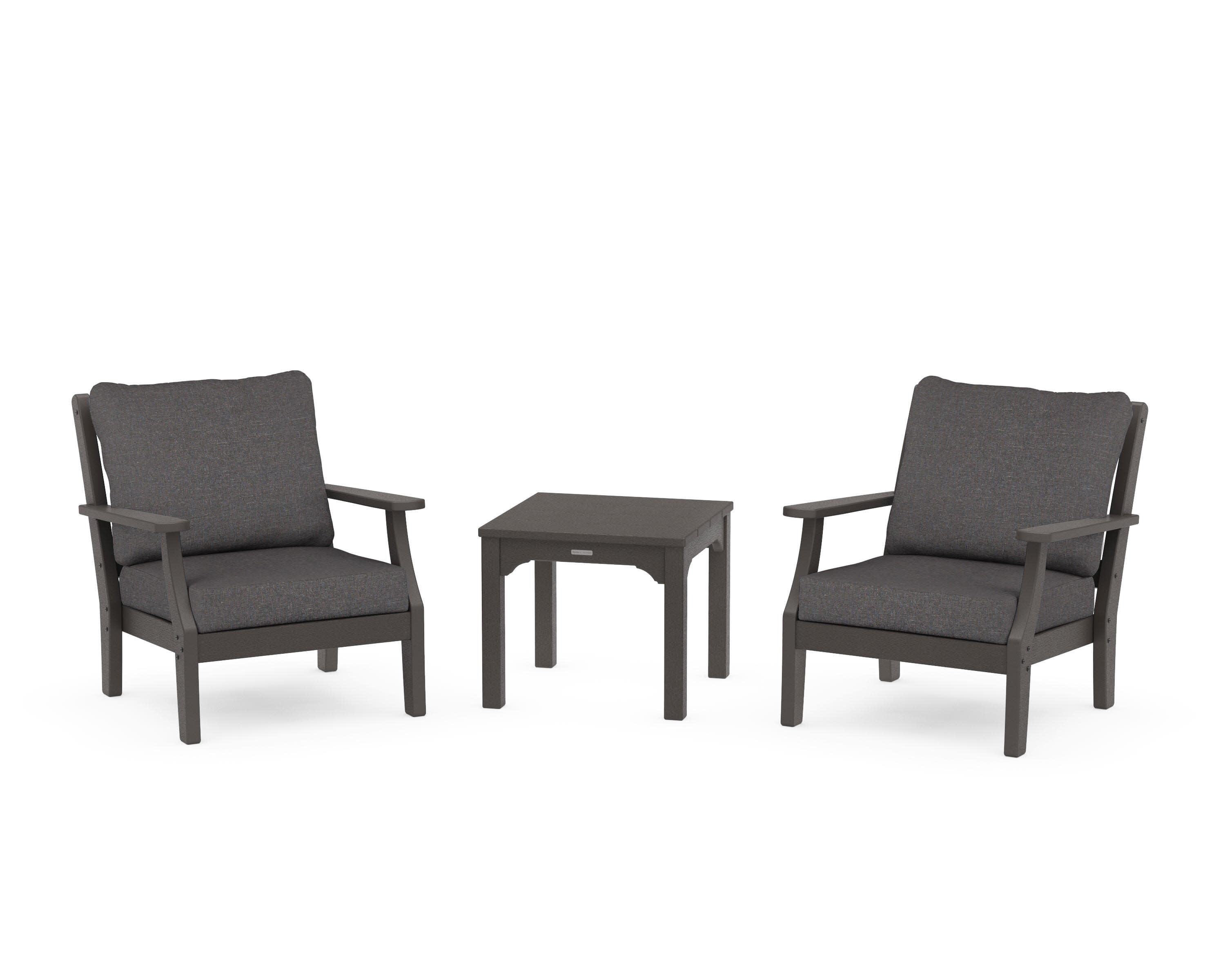 Chinoiserie 3-Piece Deep Seating Set in Vintage Coffee / Ash Charcoal