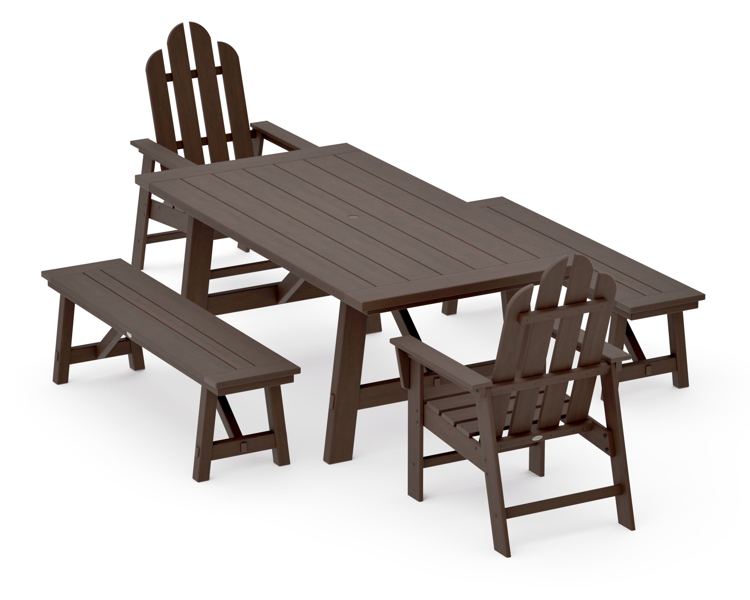 Long Island 5-Piece Rustic Farmhouse Dining Set With Benches in Kona