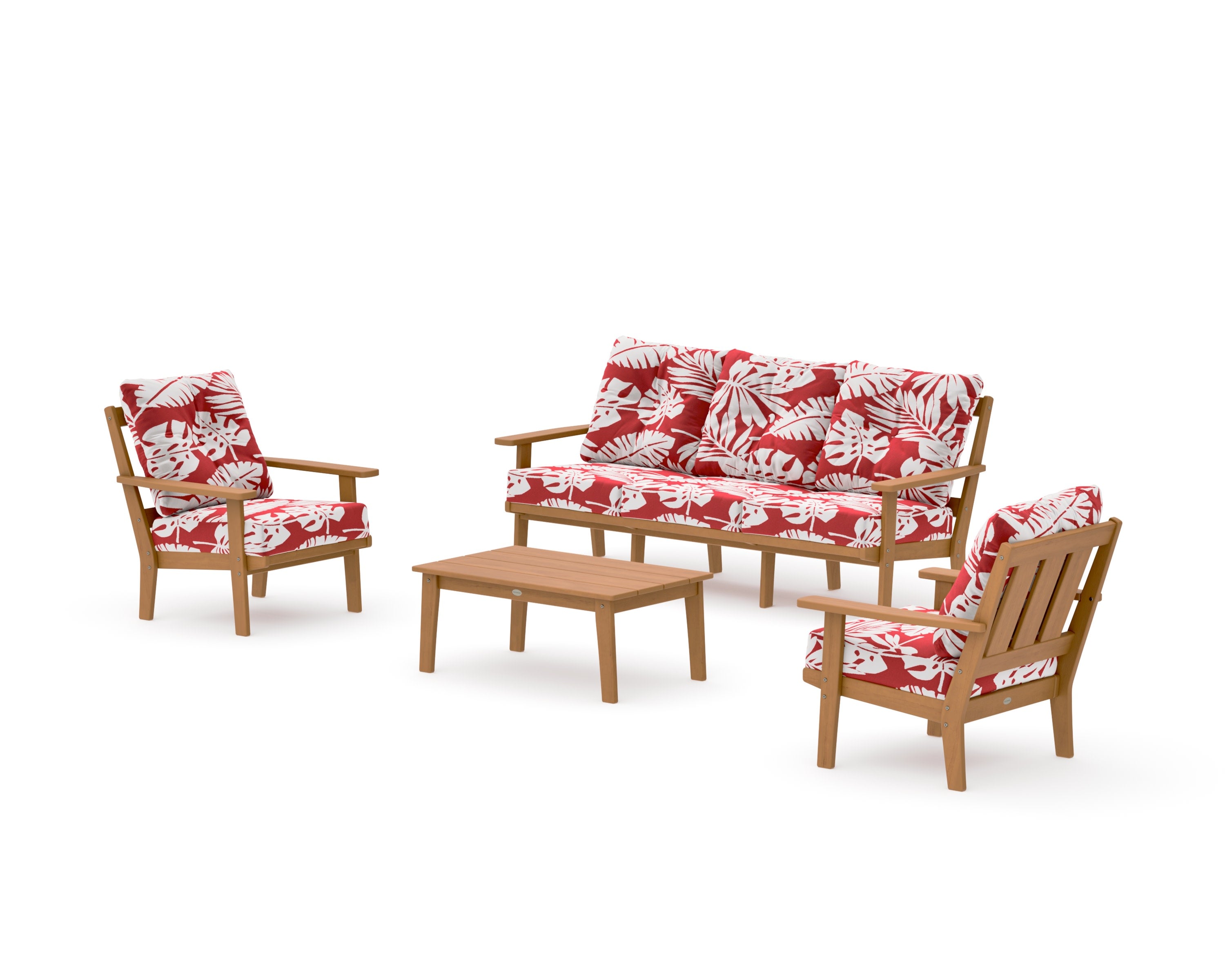 Oxford 4-Piece Deep Seating Set with Sofa in Natural / Leaf Crimson