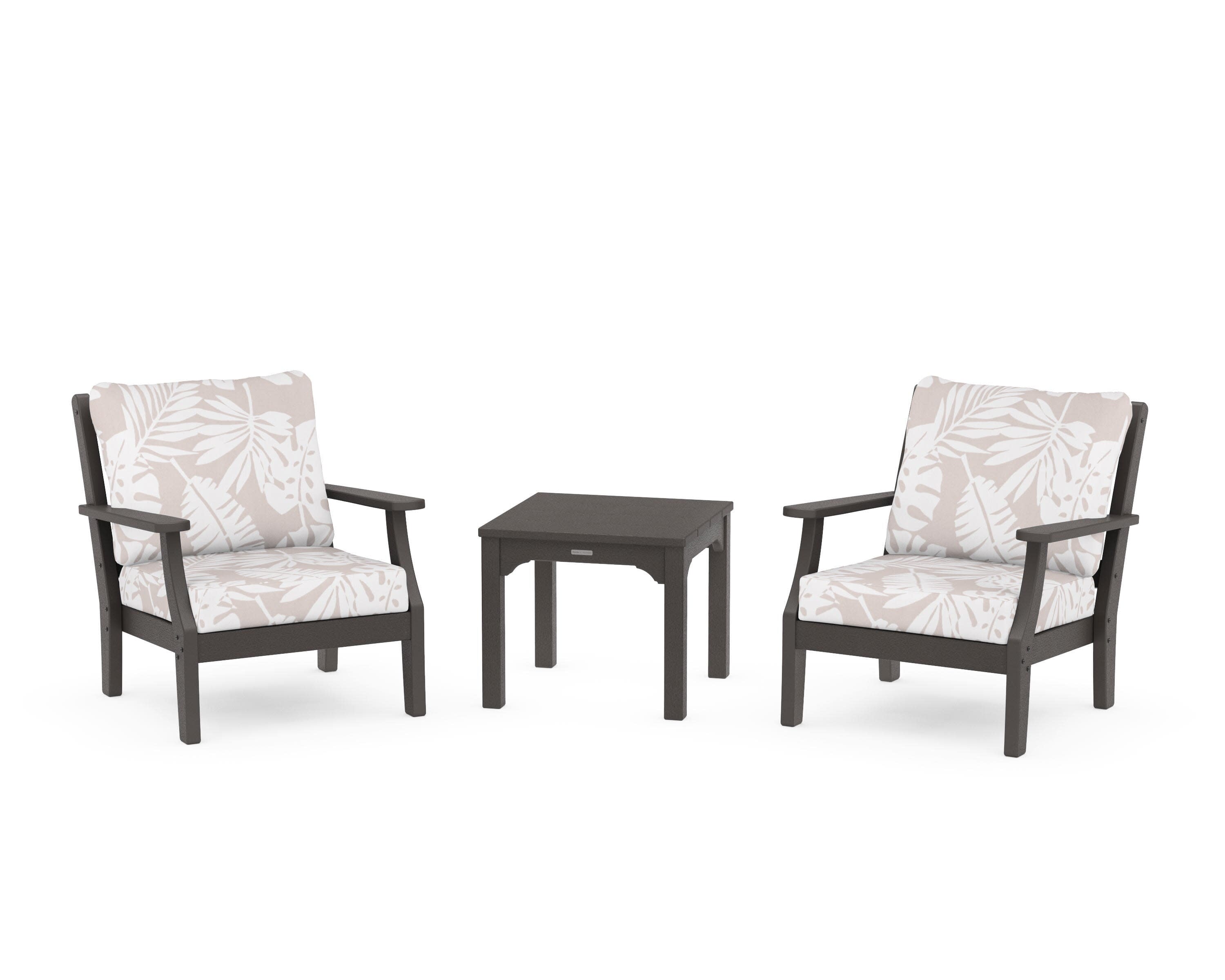 Chinoiserie 3-Piece Deep Seating Set in Vintage Coffee / Leaf Dune Burlap