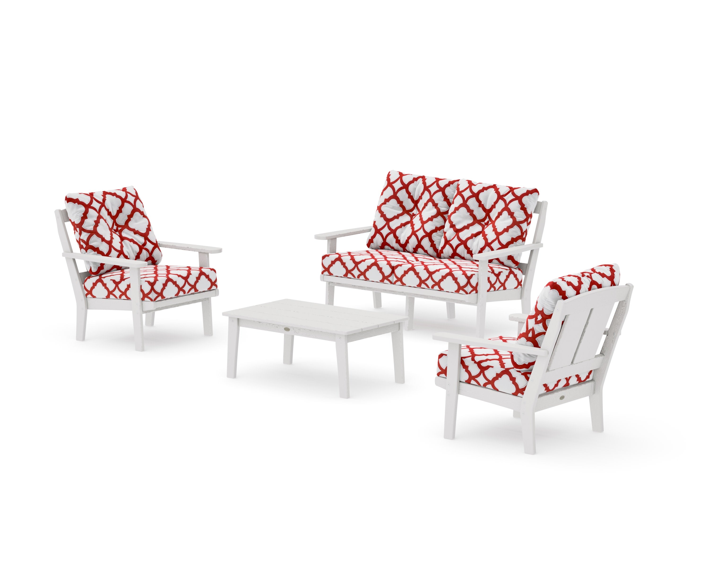 Mission 4-Piece Deep Seating Set with Loveseat in Vintage White / Trellis Crimson