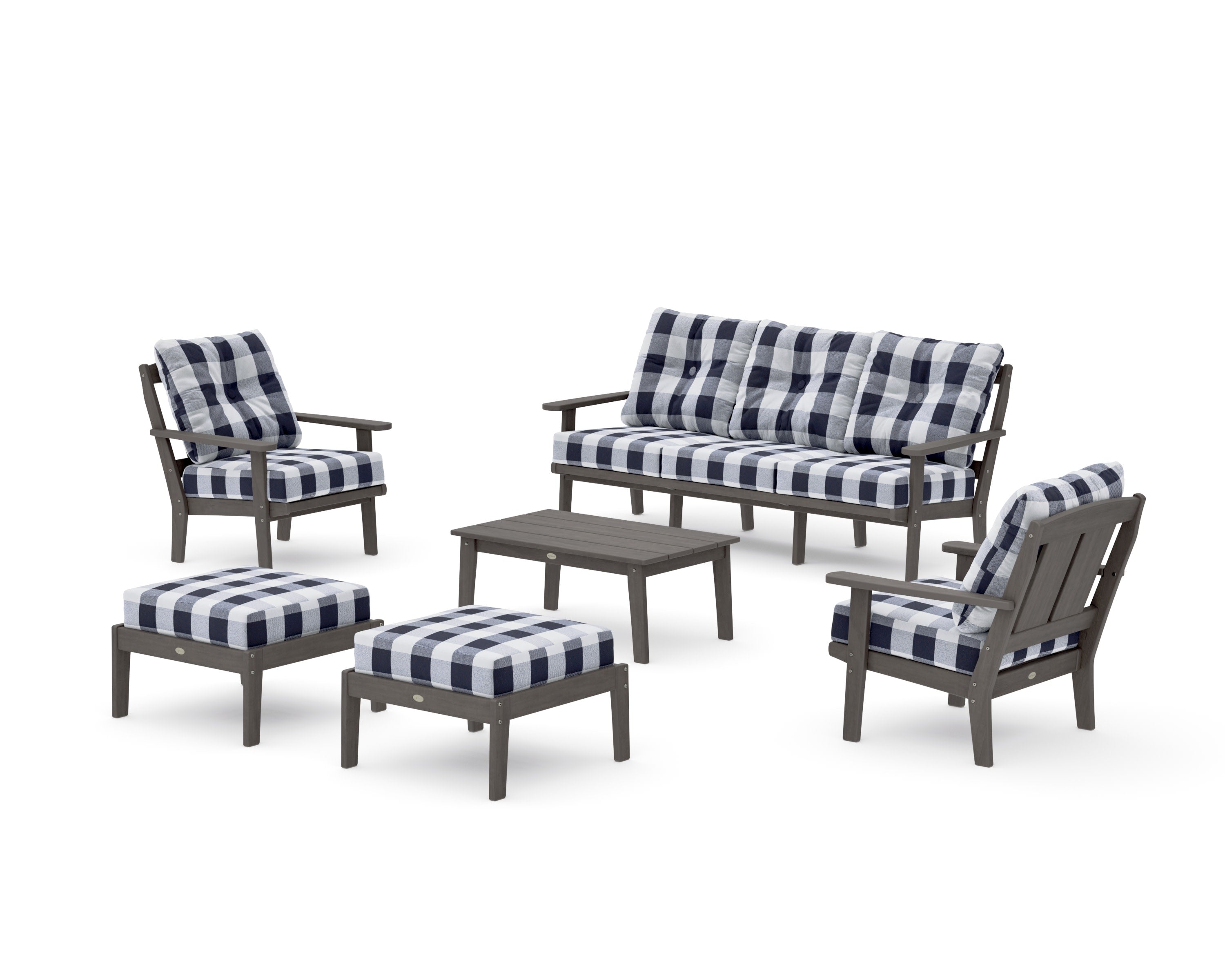 Mission 6-Piece Lounge Sofa Set in Driftwood / Buffalo Plaid Navy