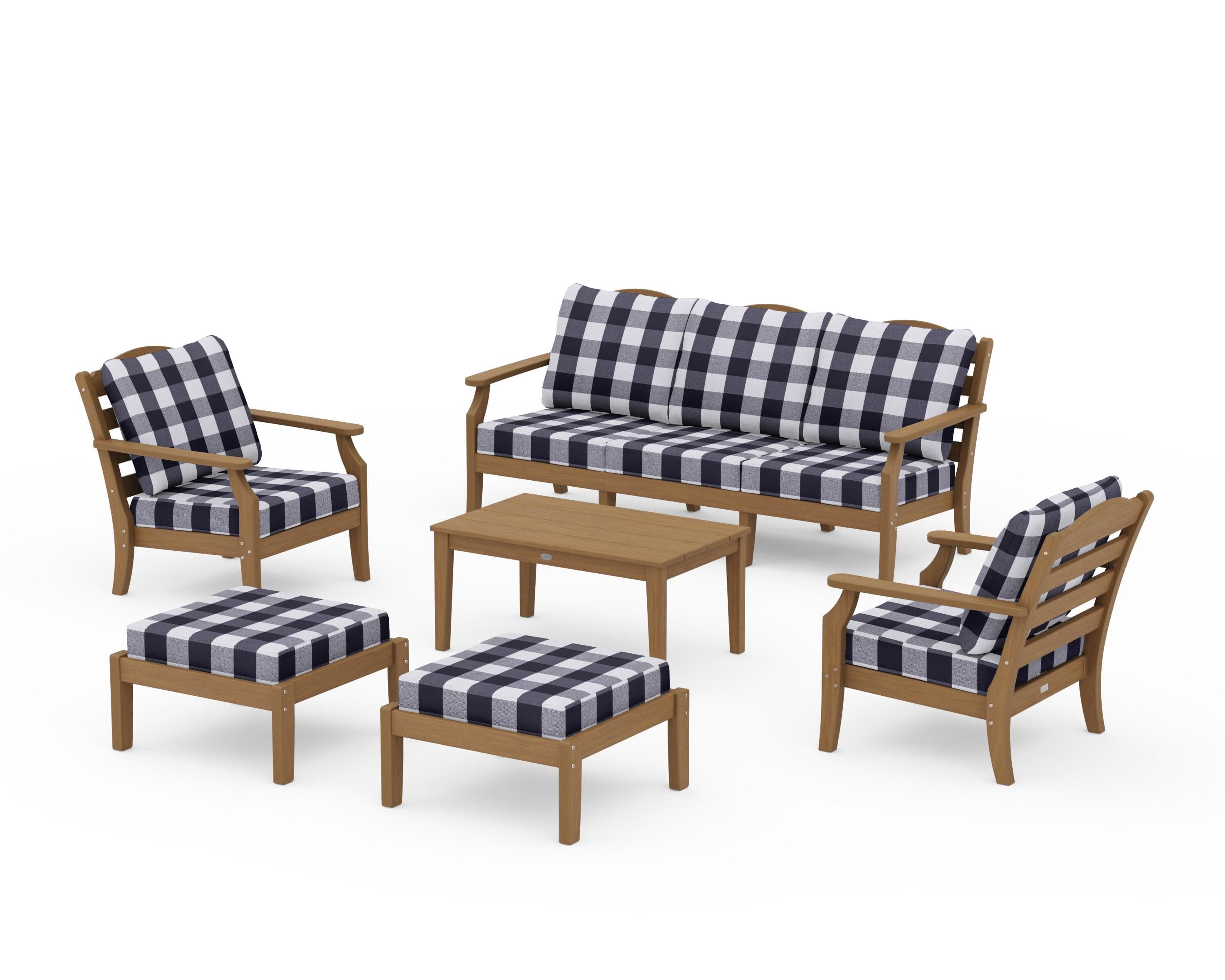 Savannah 6-Piece Lounge Sofa Set in Natural / Buffalo Plaid Navy
