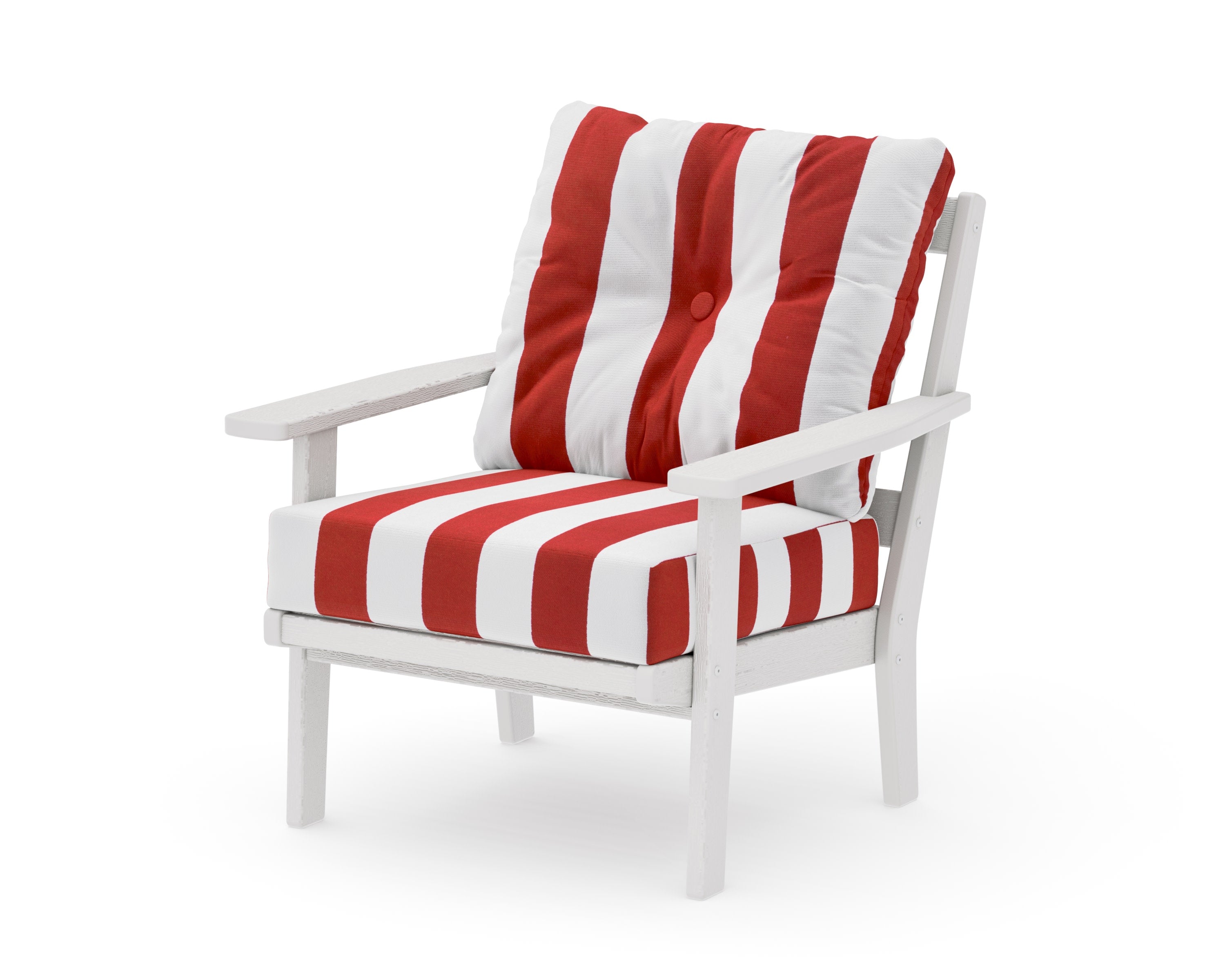 Prairie Deep Seating Chair in Vintage White / Cabana Stripe Crimson