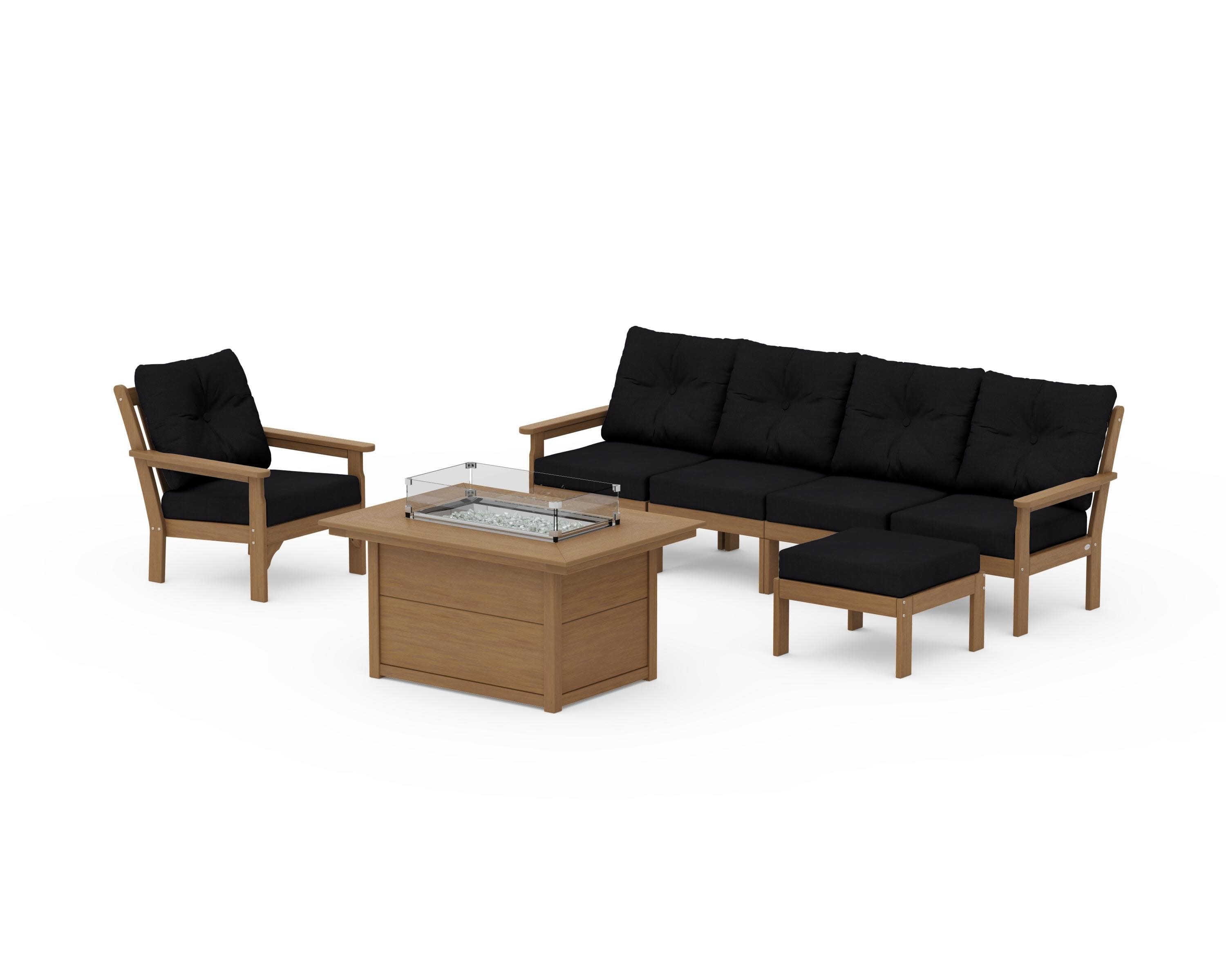 Vineyard Sectional Lounge and Fire Pit Set in Natural / Midnight Linen