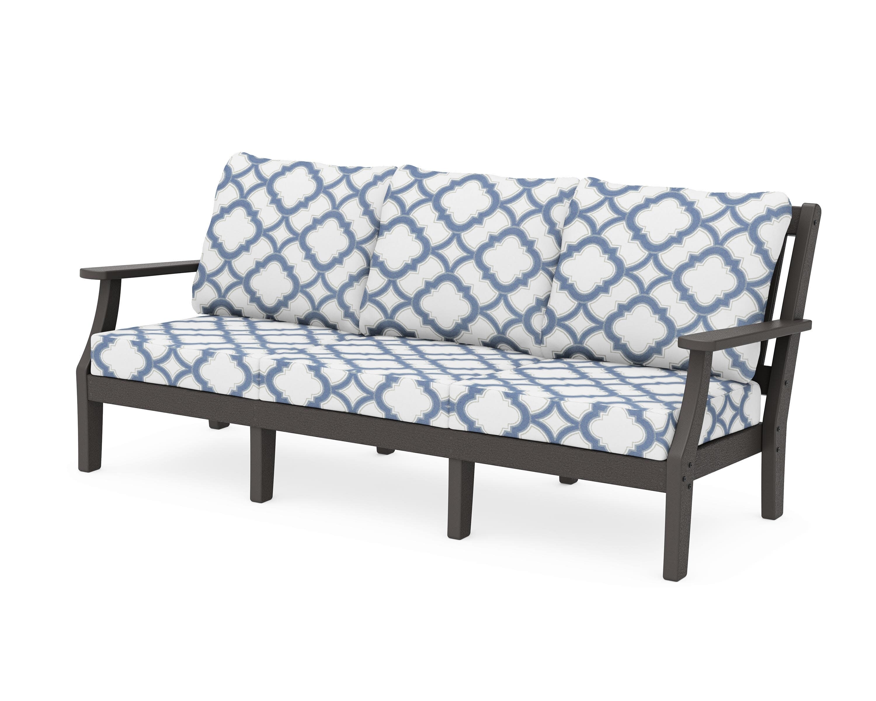 Chinoiserie Deep Seating Sofa in Vintage Coffee / Trellis Sky Blue