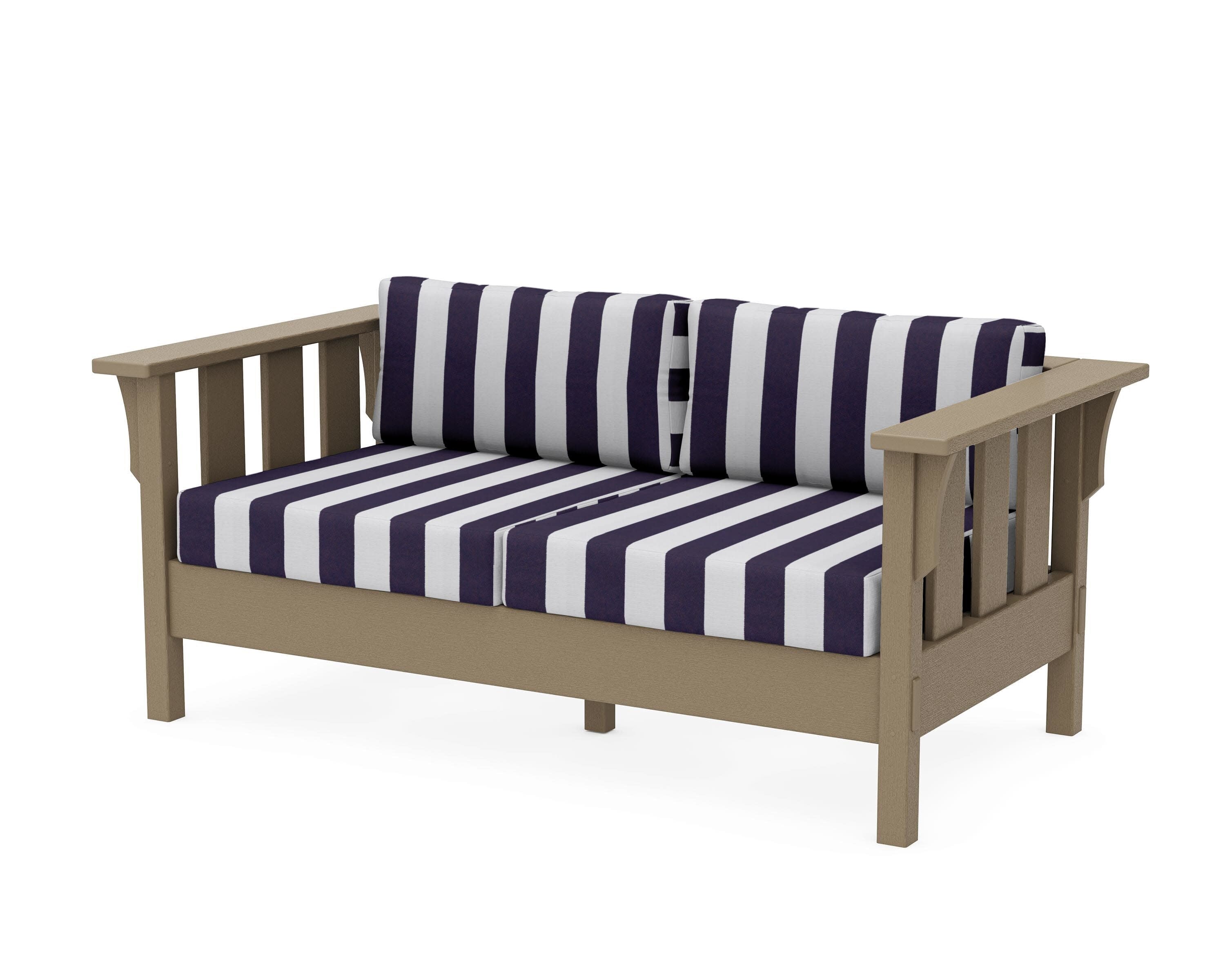Acadia Deep Seating Loveseat in Vintage Sahara / Cabana Stripe Navy