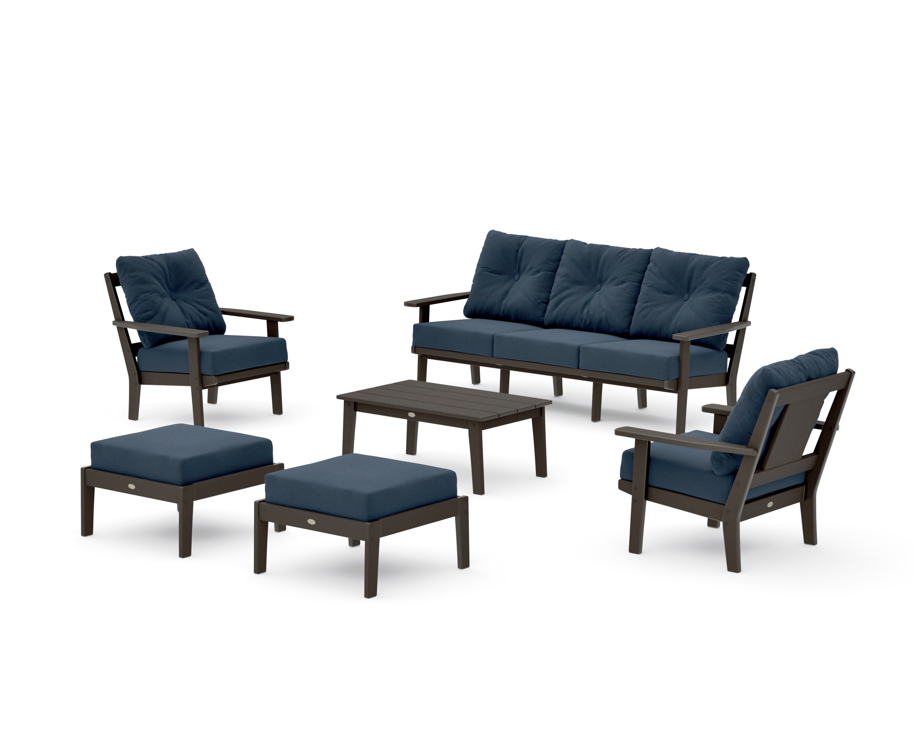 Prairie 6-Piece Lounge Sofa Set in Vintage Coffee / Marine Indigo