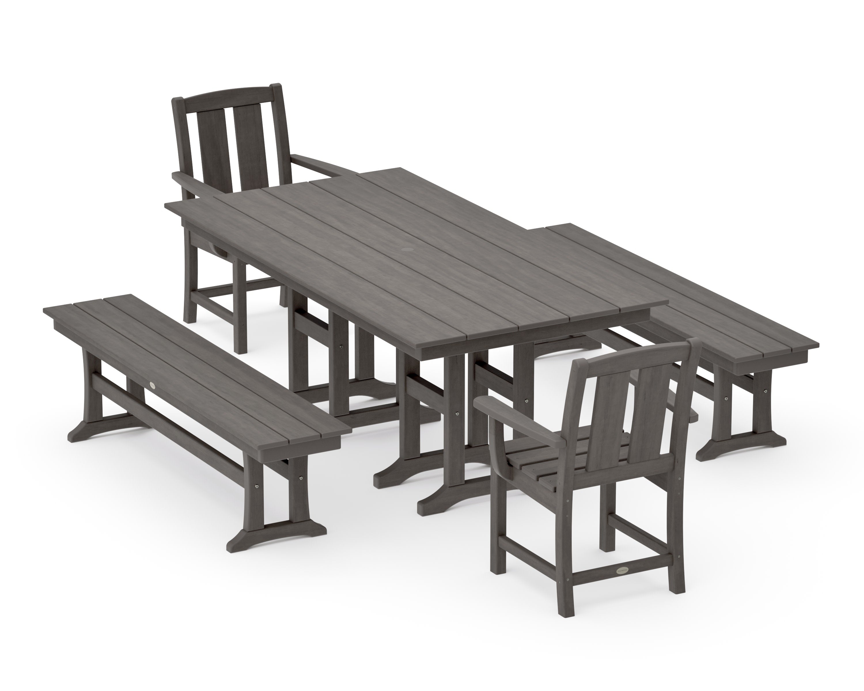 Mission 5-Piece Farmhouse Dining Set with Benches in Driftwood