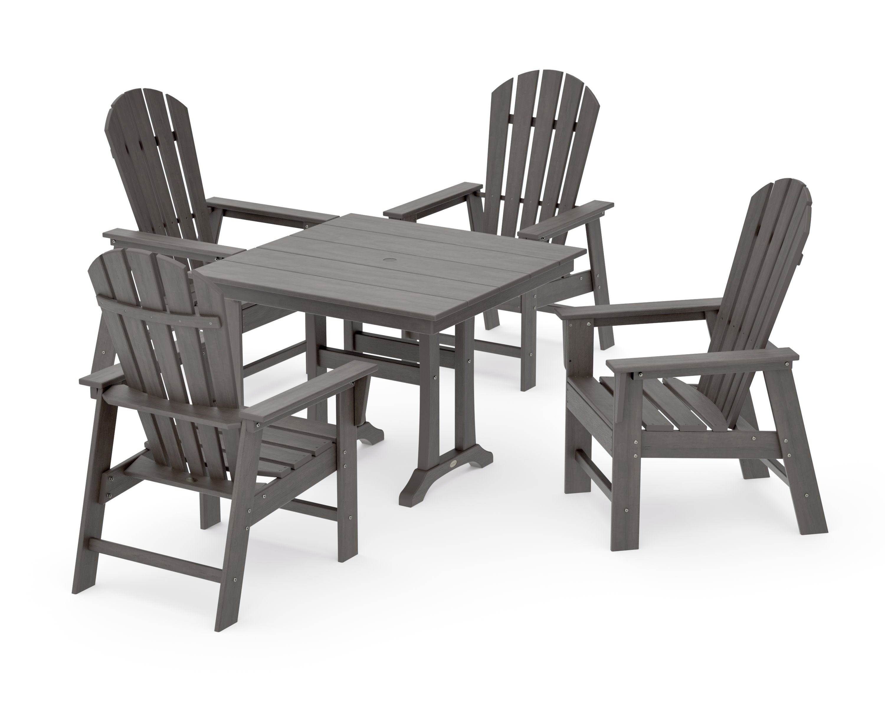 South Beach 5-Piece Farmhouse Dining Set With Trestle Legs in Driftwood