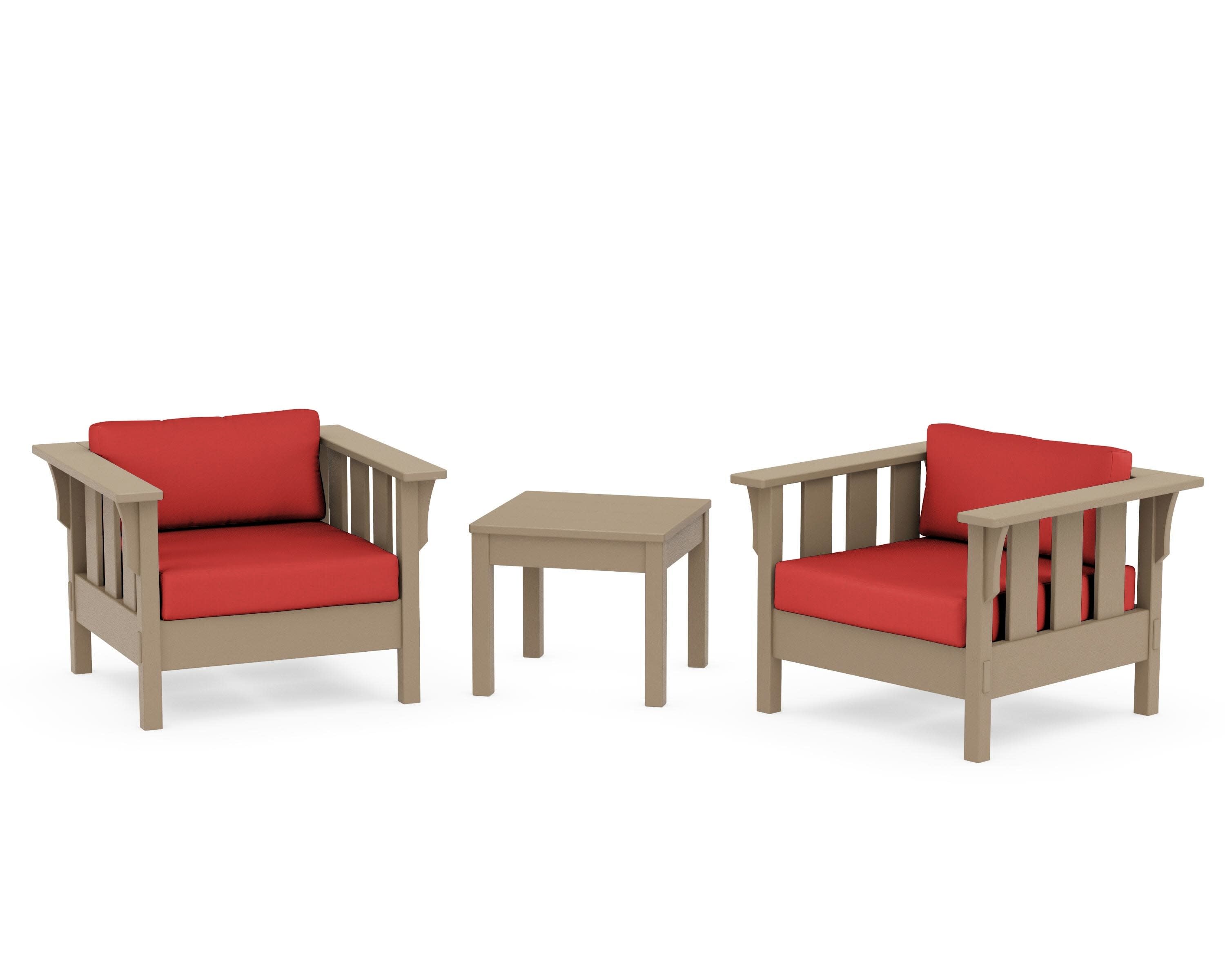 Acadia 3-Piece Deep Seating Set in Vintage Sahara / Crimson Linen
