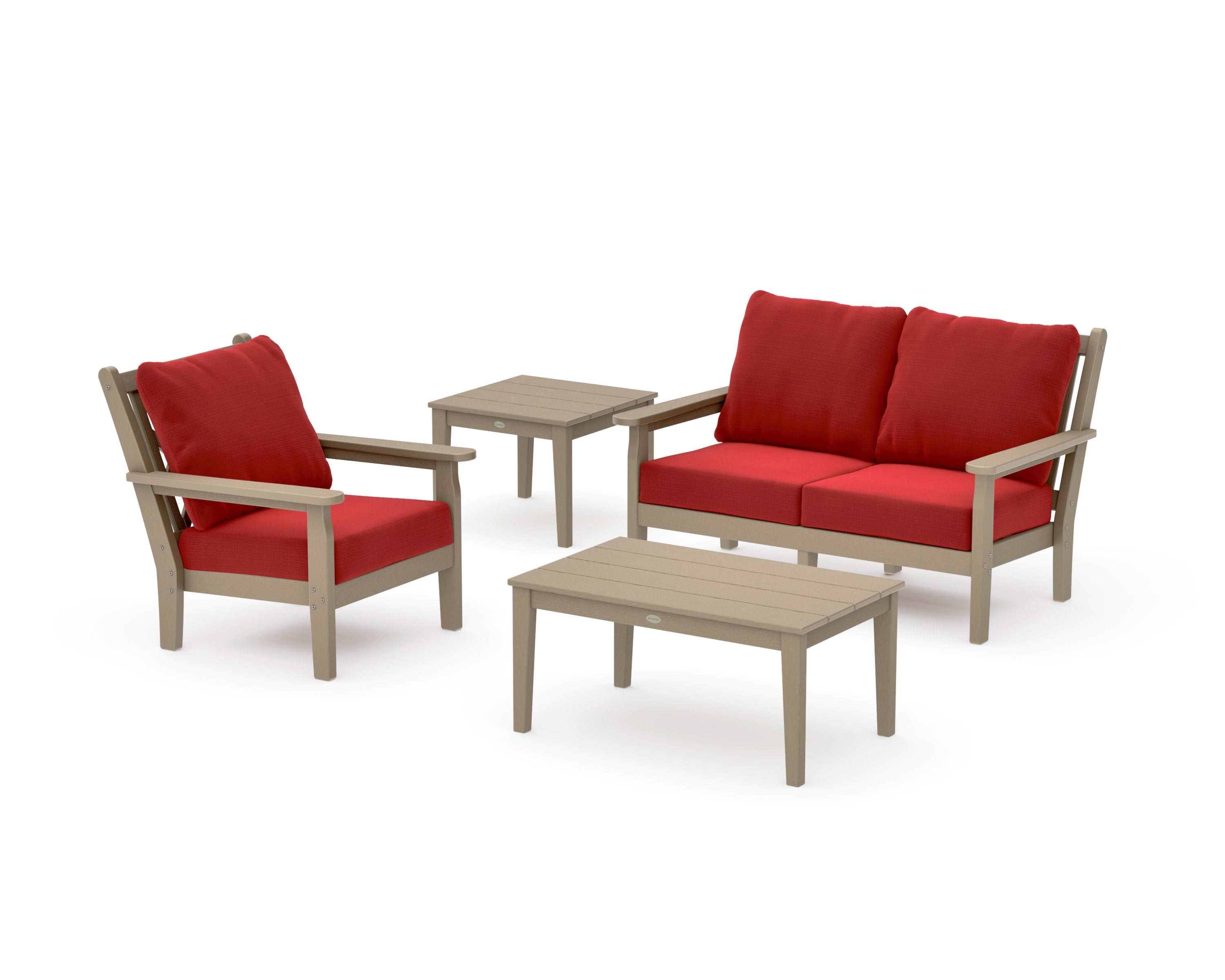 Chippendale 4-Piece Deep Seating Set in Vintage Sahara / Crimson Linen