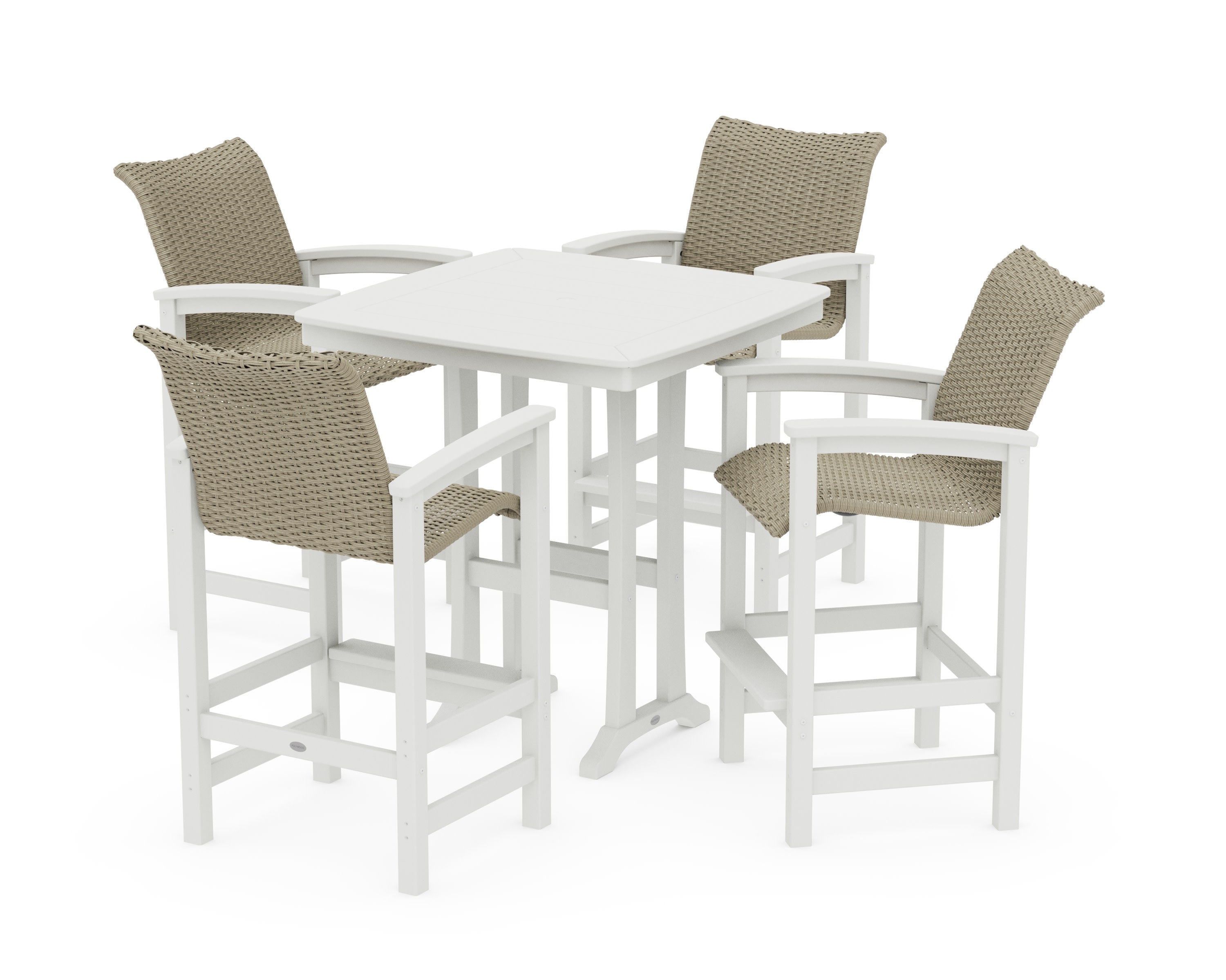 Coastal Woven 5-Piece Bar Set with Trestle Legs in White / Dune Grass
