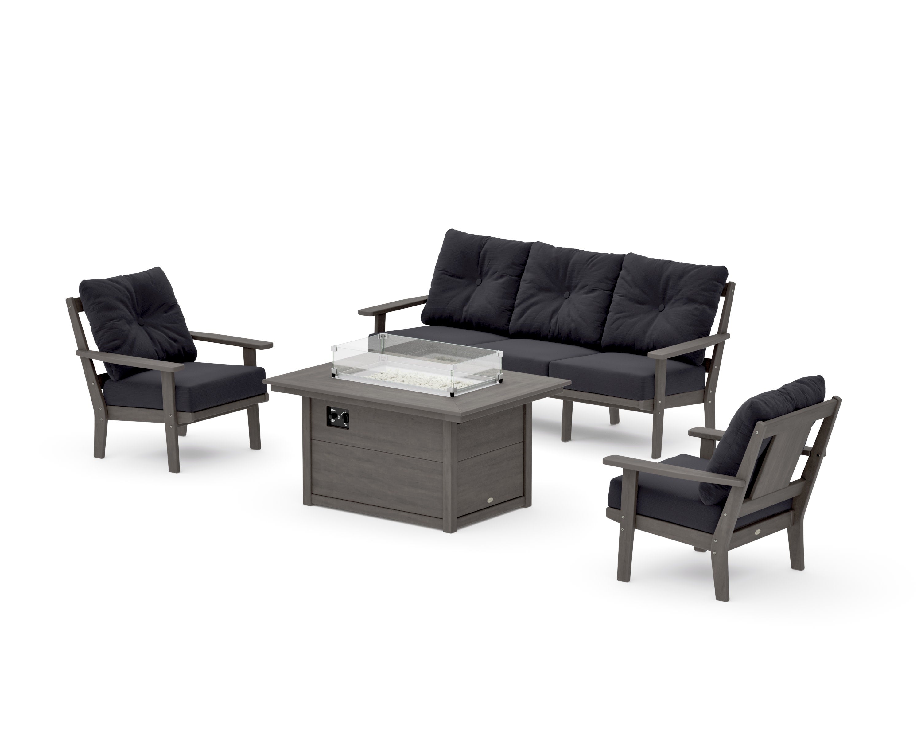 Prairie Deep Seating Fire Pit Table Set in Driftwood / Midnight Linen