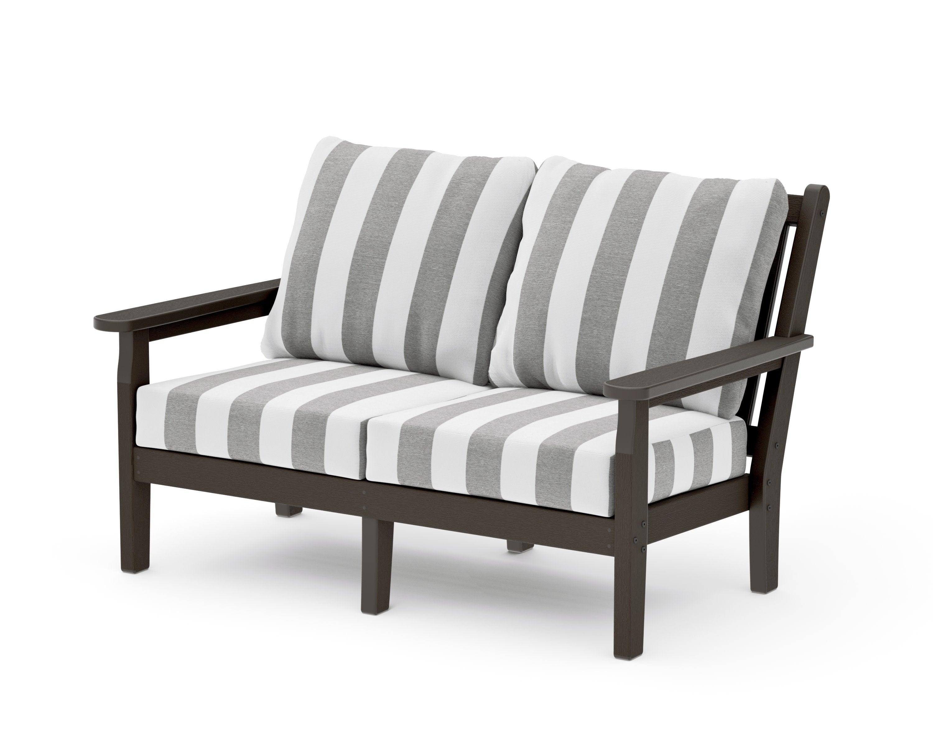 Chippendale Deep Seating Loveseat in Vintage Coffee / Cabana Stripe Grey Mist