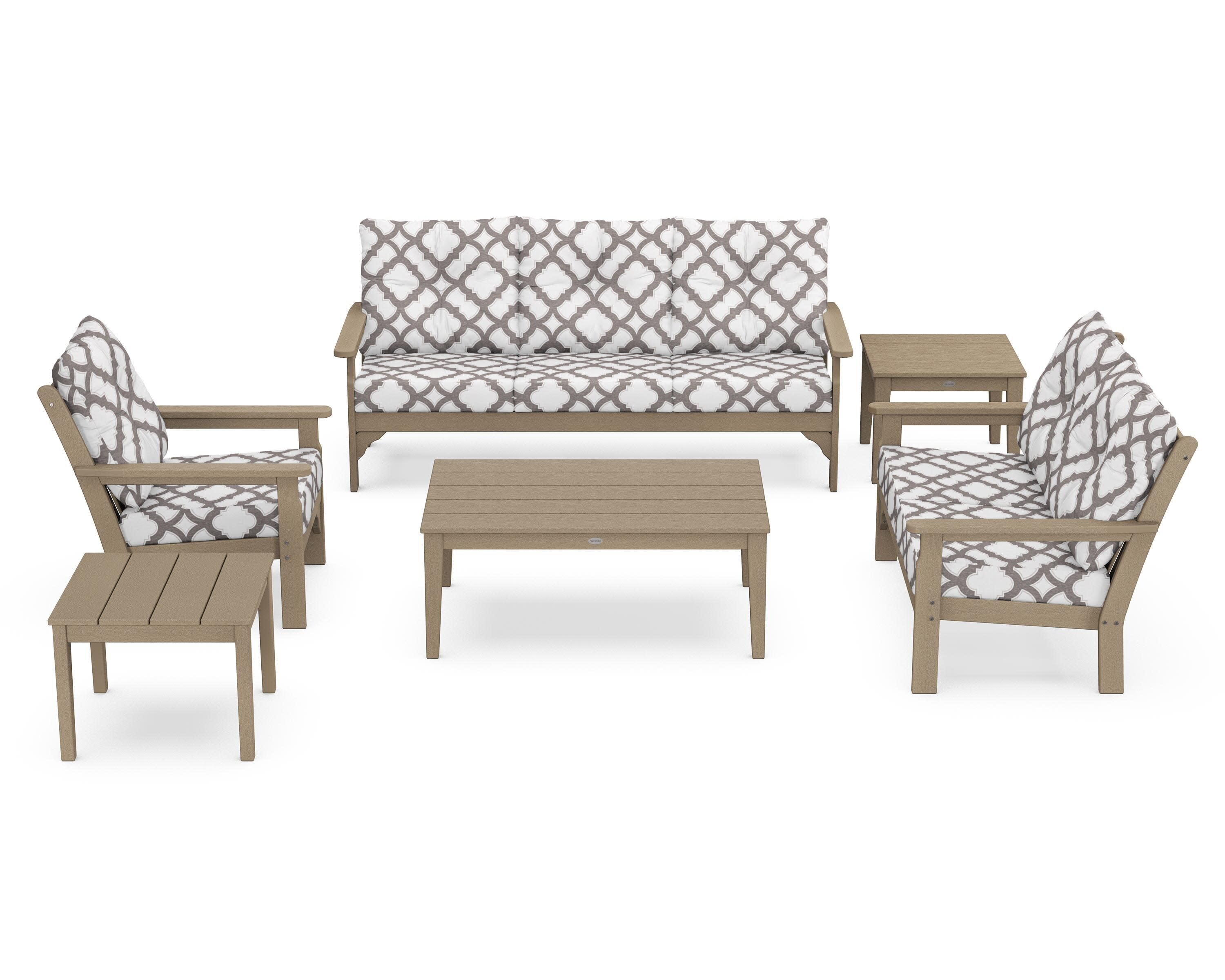 Vineyard 6-Piece Deep Seating Set in Vintage Sahara / Trellis Grey Mist