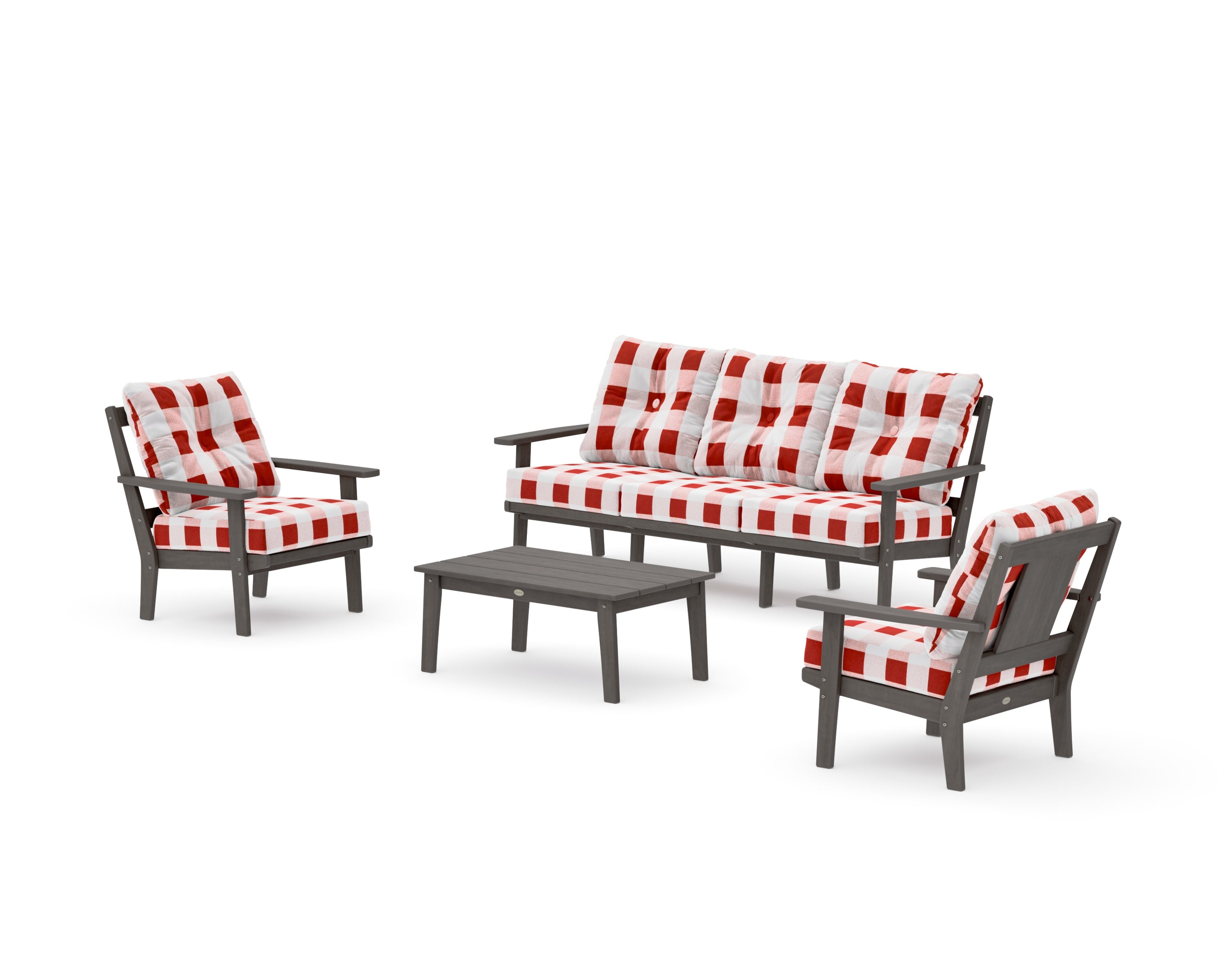 Prairie 4-Piece Deep Seating Set with Sofa in Driftwood / Buffalo Plaid Crimson