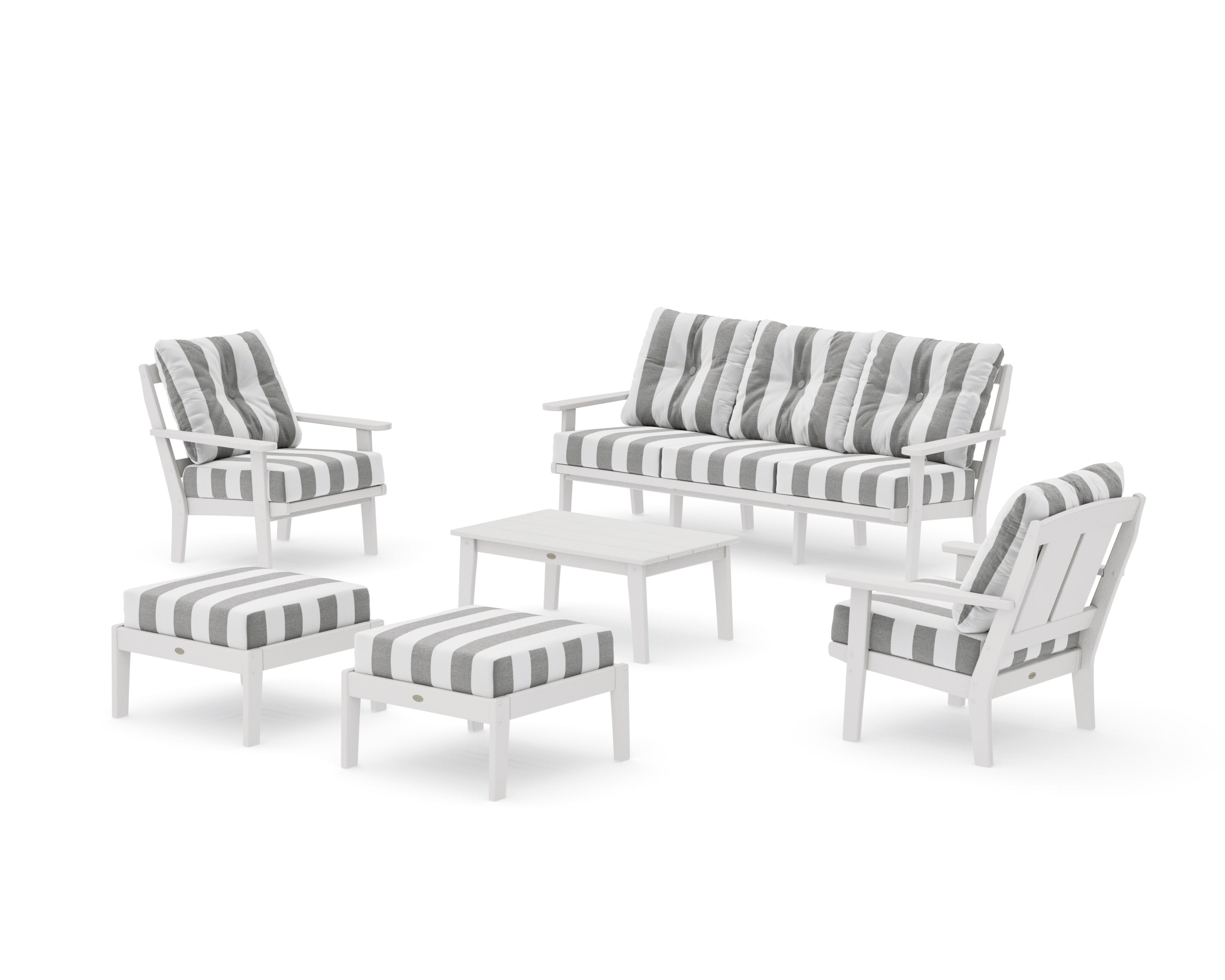 Mission 6-Piece Lounge Sofa Set in Vintage White / Cabana Stripe Grey Mist