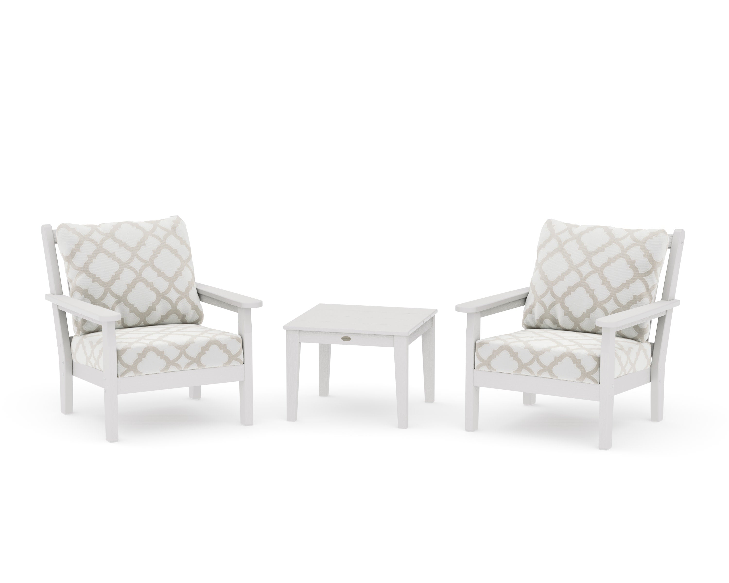 Chippendale 3-Piece Deep Seating Set in Vintage White / Trellis Dune Burlap