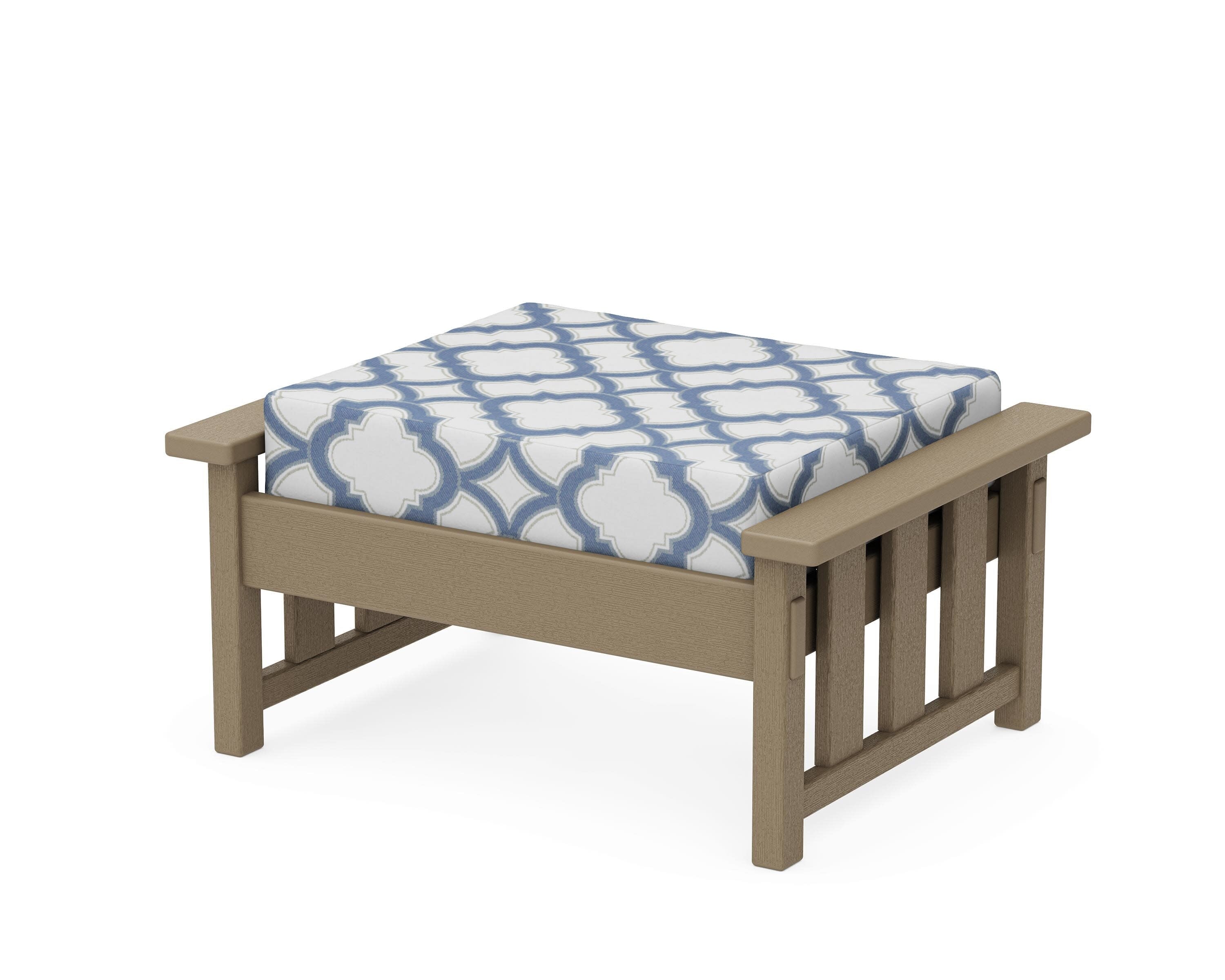 Acadia Deep Seating Ottoman in Vintage Sahara / Trellis Sky Blue