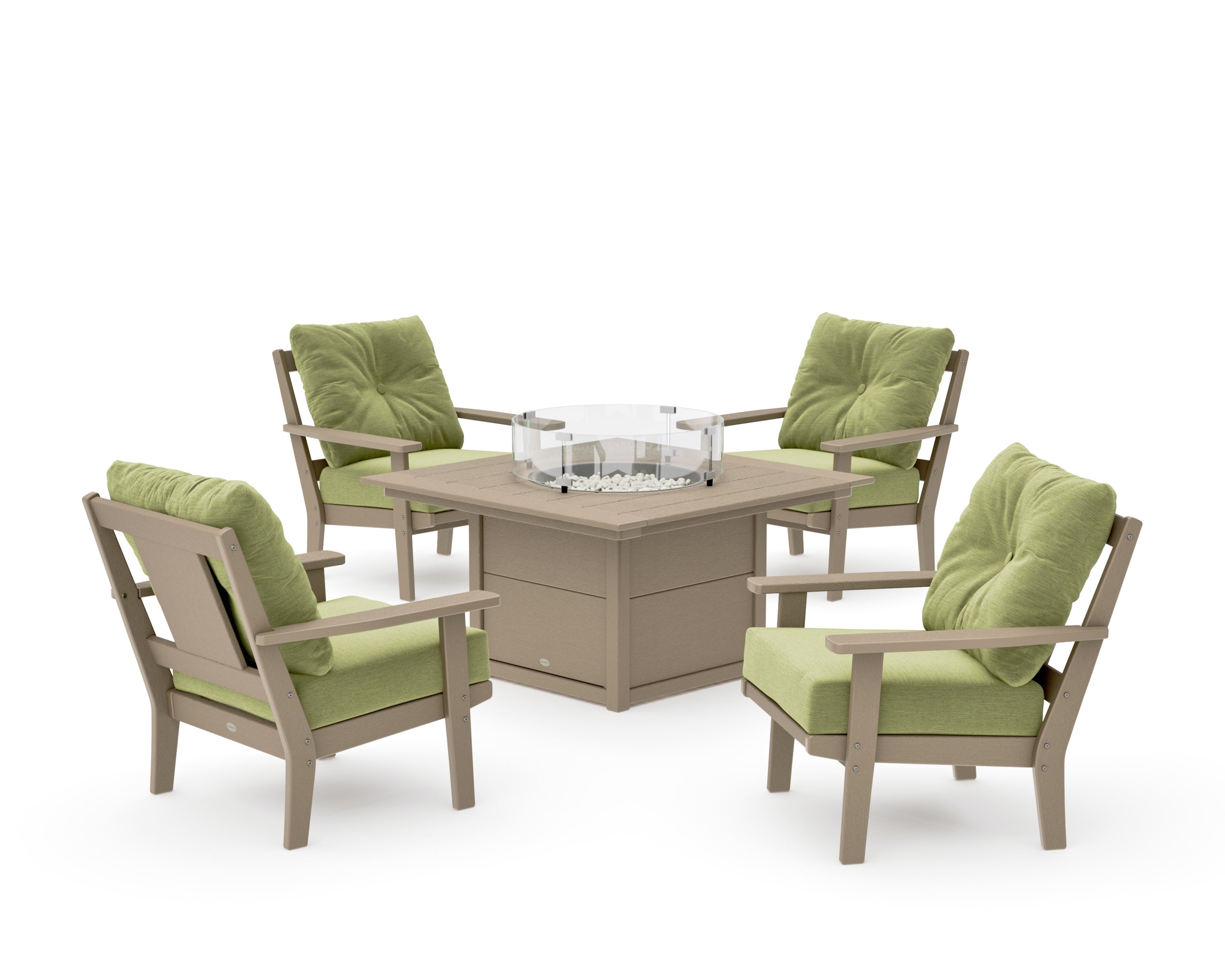 Prairie 5-Piece Deep Seating Set with Fire Pit Table in Vintage Sahara / Chartreuse Boucle