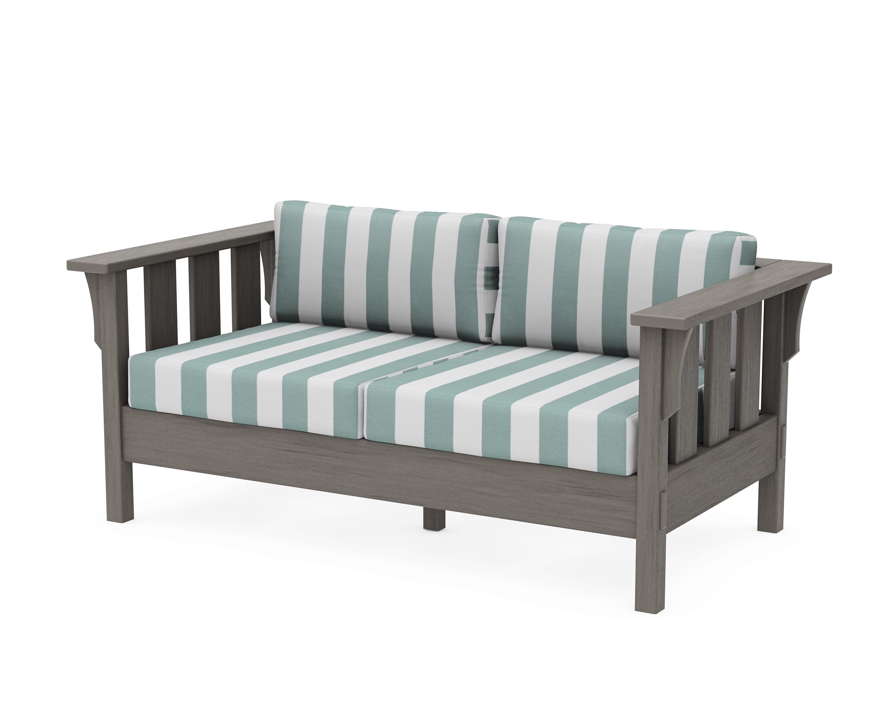 Acadia Deep Seating Loveseat in Driftwood / Cabana Stripe Glacier Spa