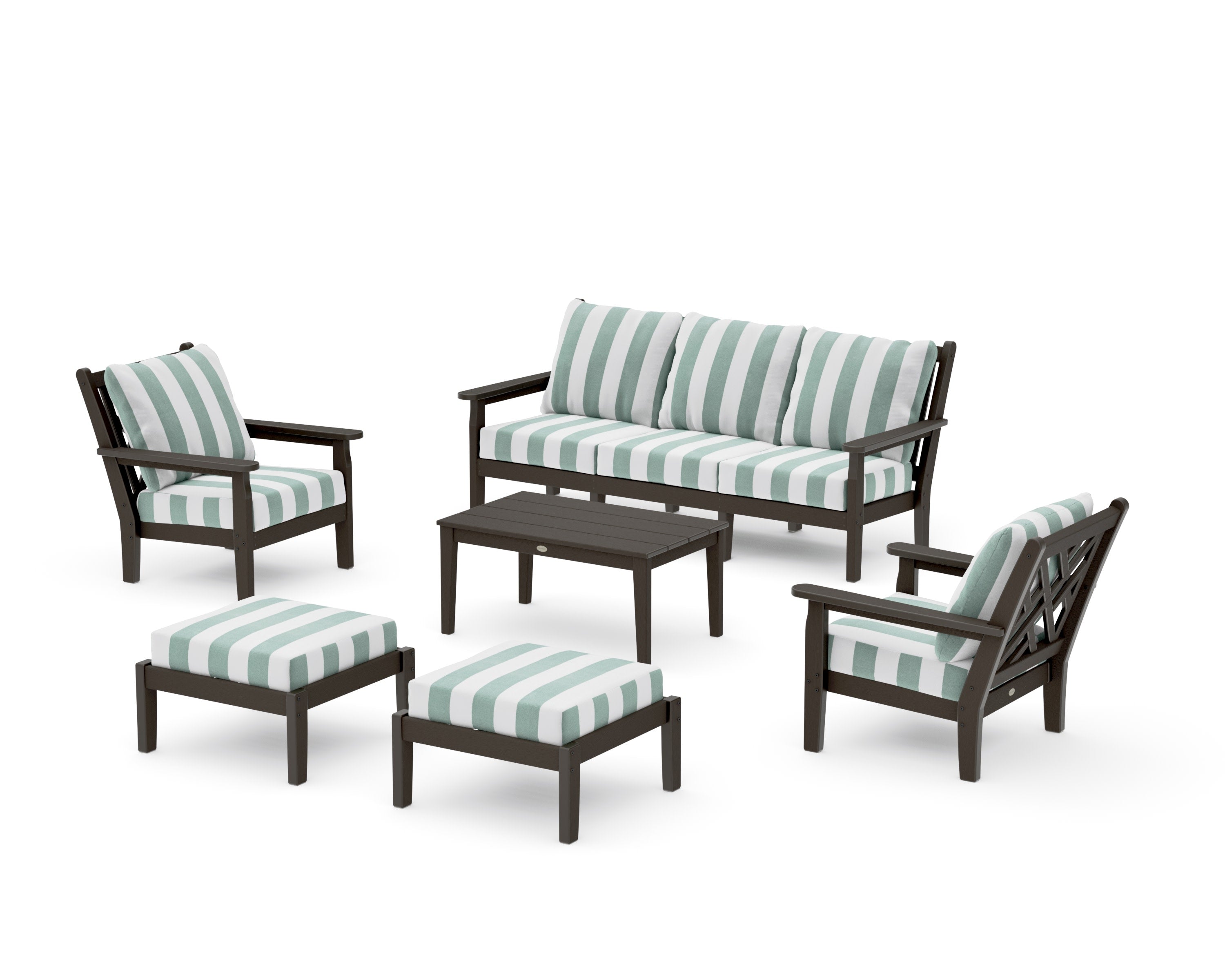 Chippendale 6-Piece Lounge Sofa Set in Vintage Coffee / Cabana Stripe Glacier Spa