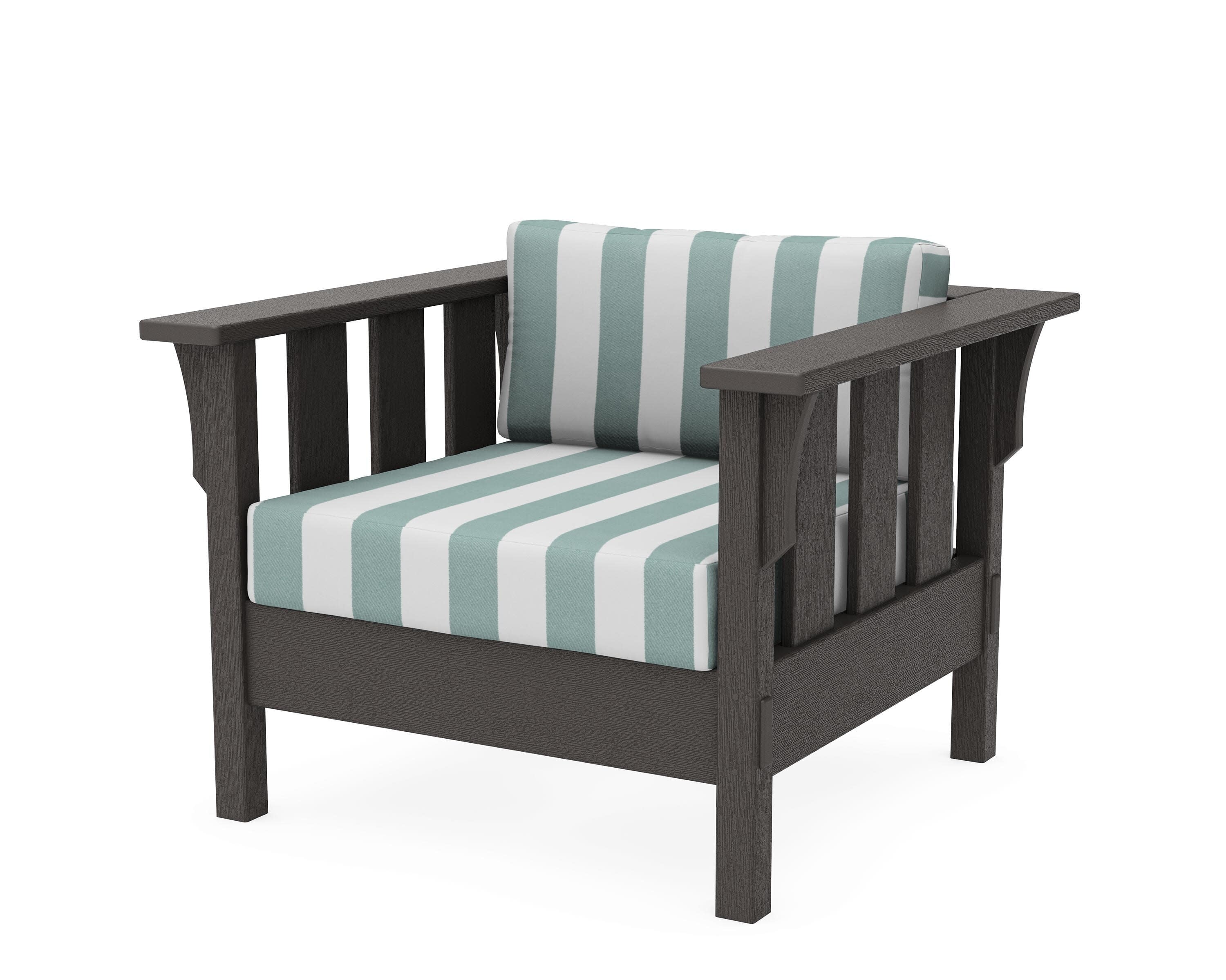 Acadia Deep Seating Chair in Vintage Coffee / Cabana Stripe Glacier Spa
