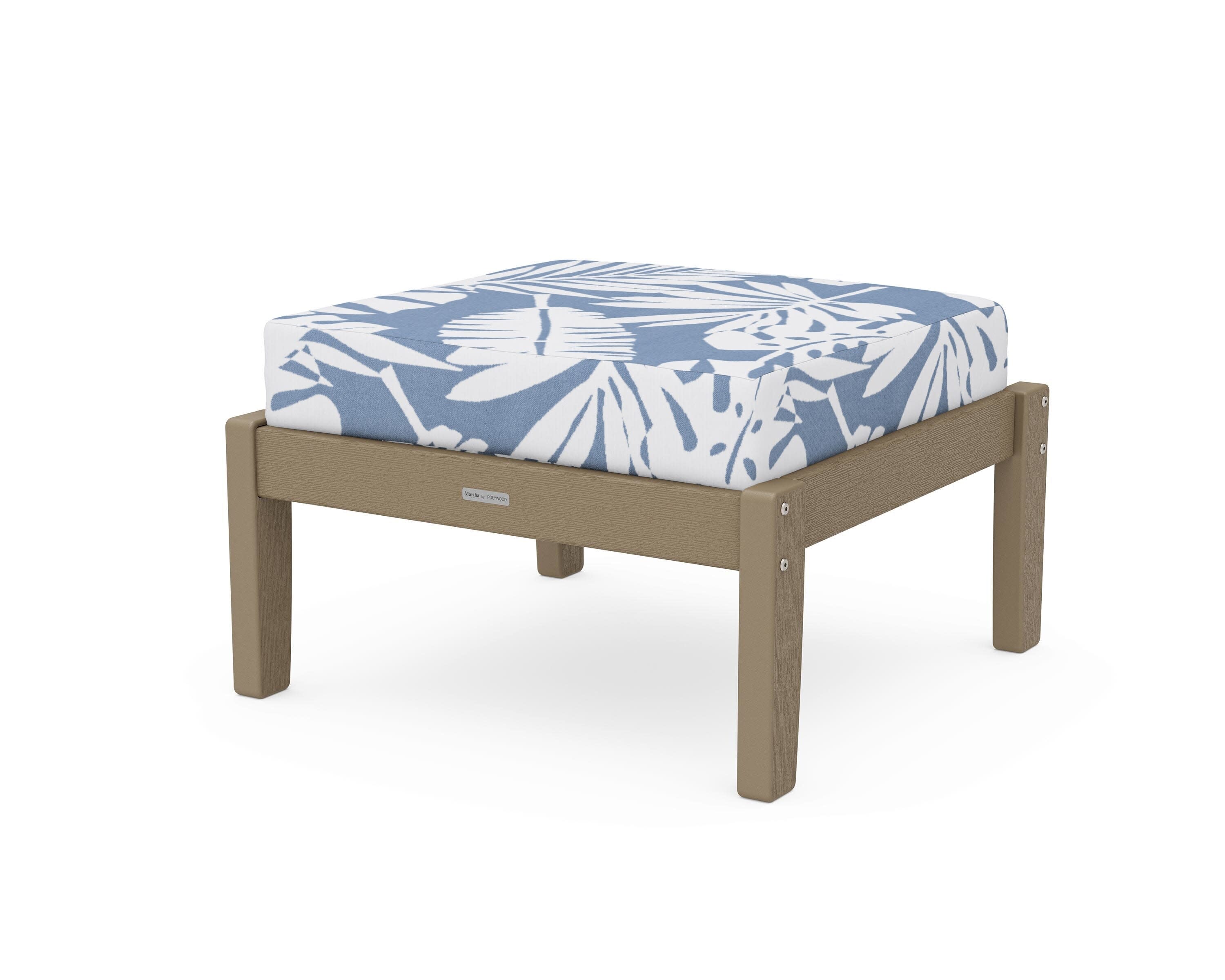 Chinoiserie Deep Seating Ottoman in Vintage Sahara / Leaf Sky Blue
