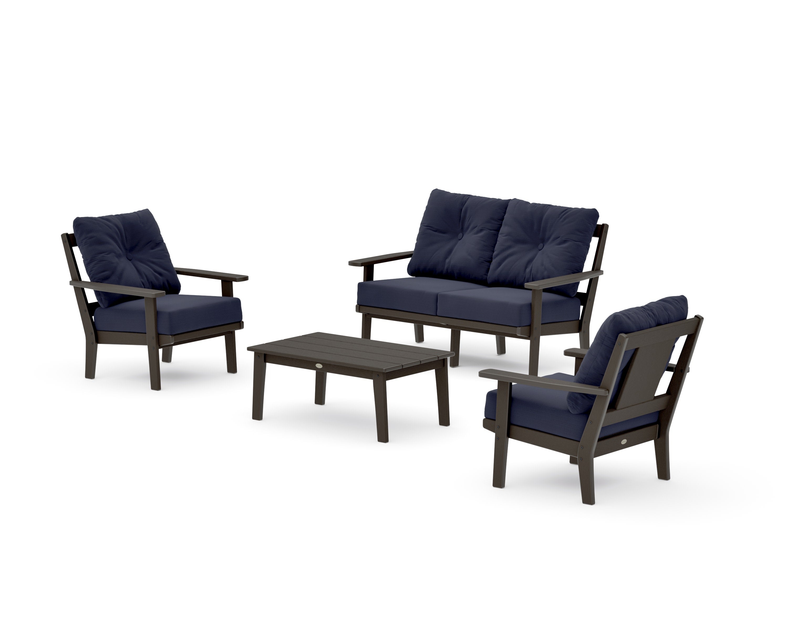 Prairie 4-Piece Deep Seating Set with Loveseat in Vintage Coffee / Navy Linen