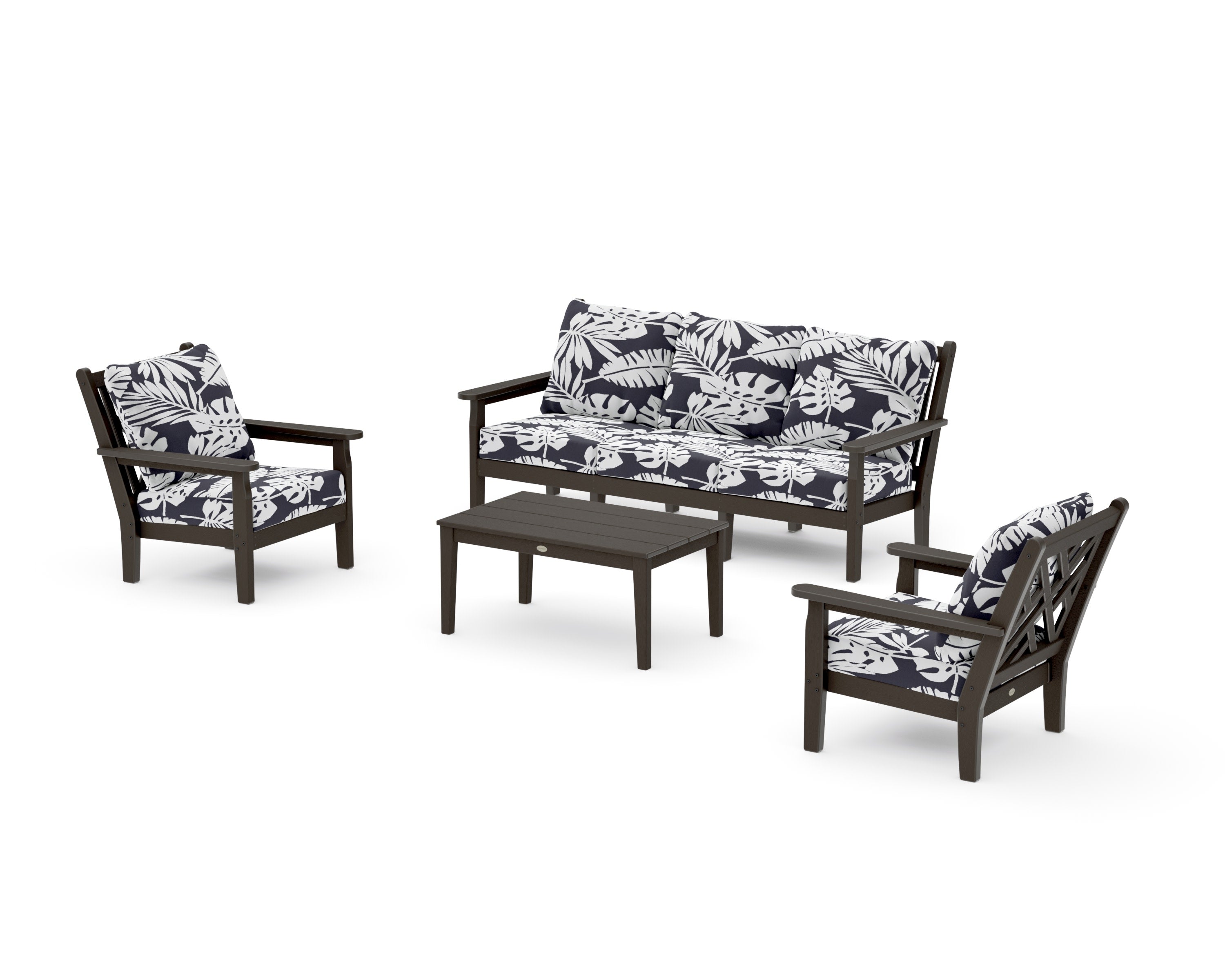 Chippendale 4-Piece Deep Seating Set with Sofa in Vintage Coffee / Leaf Navy