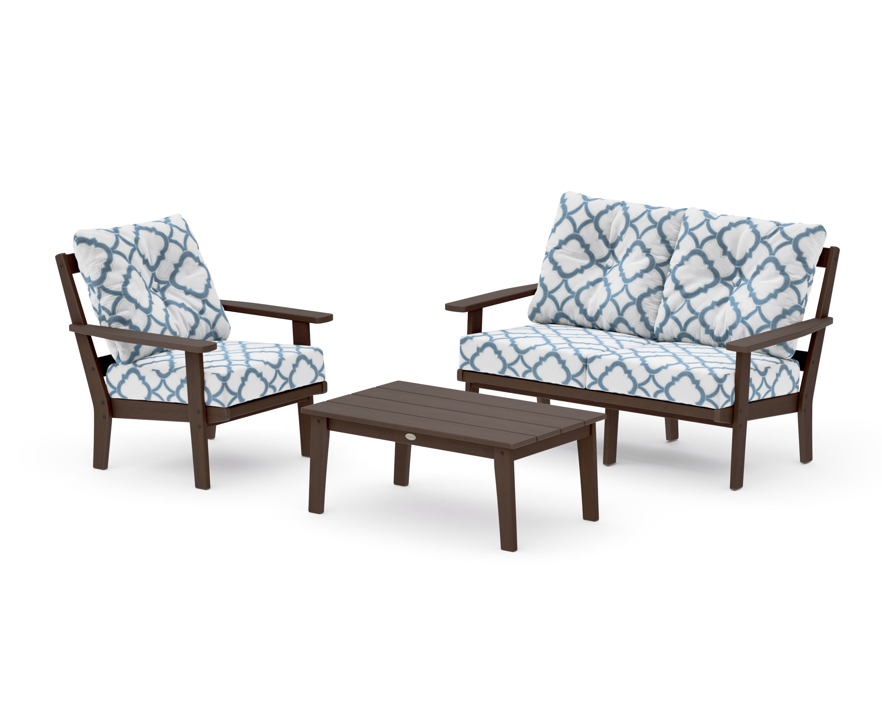Prairie 3-Piece Deep Seating Set with Loveseat in Kona / Trellis Sky Blue