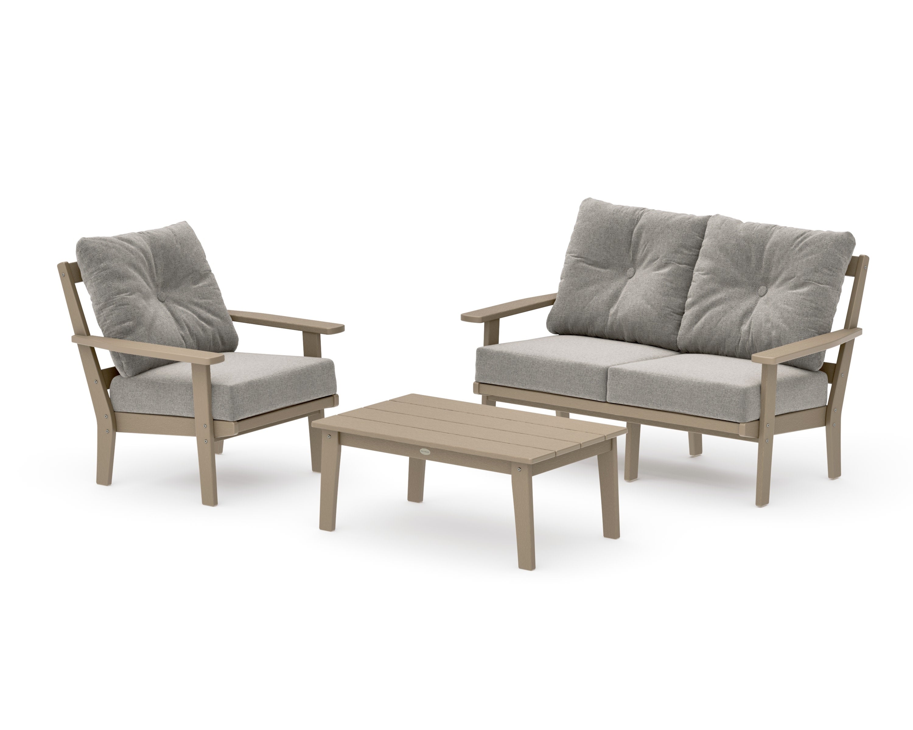 Prairie 3-Piece Deep Seating Set with Loveseat in Vintage Sahara / Weathered Tweed