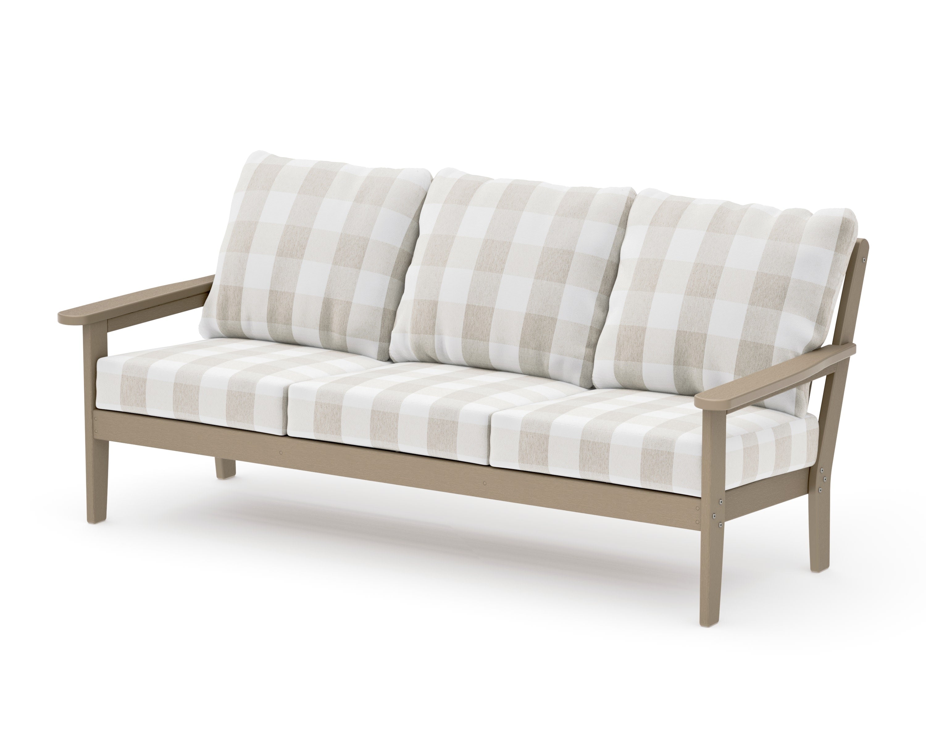 Cottage Deep Seating Sofa in Vintage Sahara / Buffalo Plaid Dune Burlap