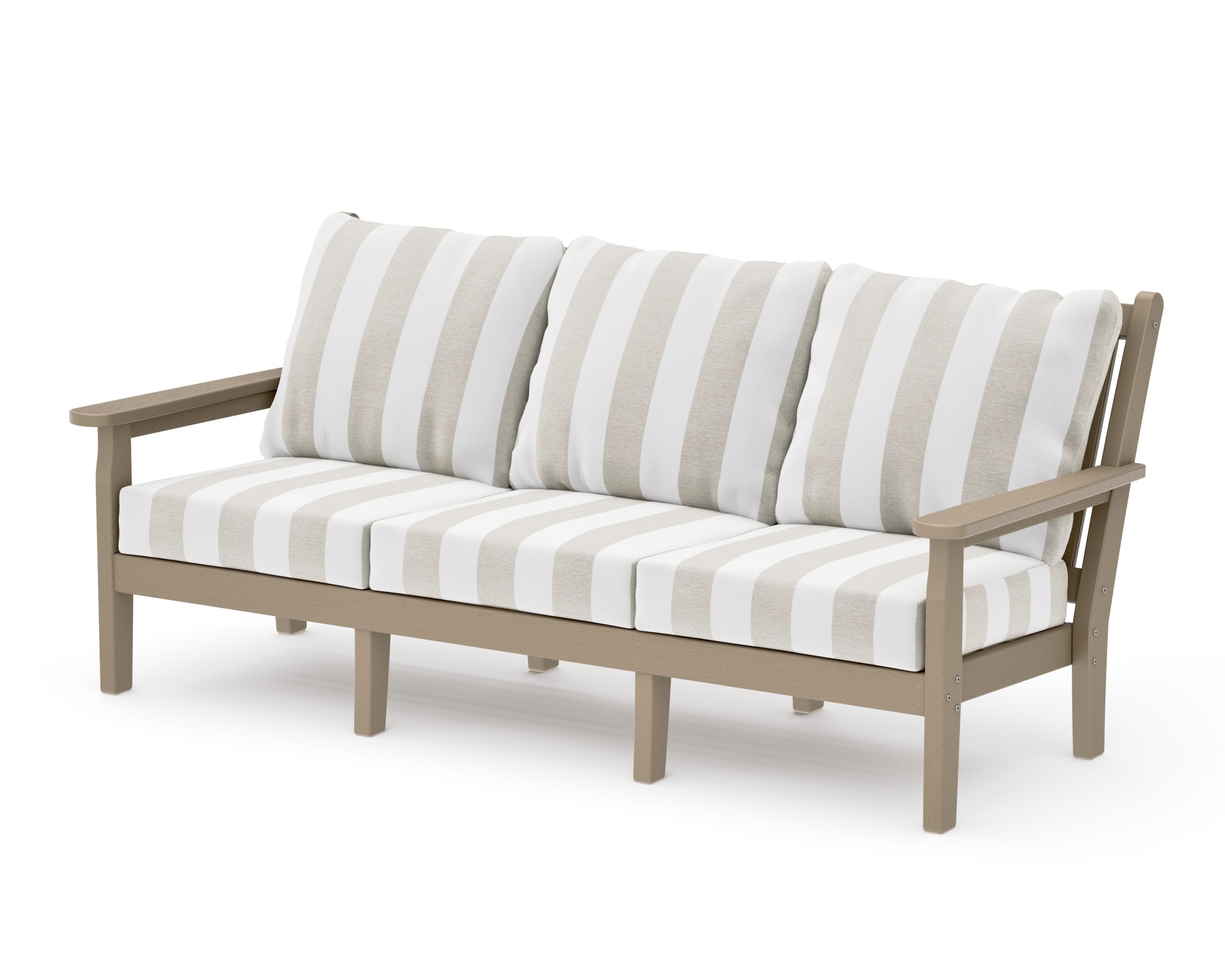 Chippendale Deep Seating Sofa in Vintage Sahara / Cabana Stripe Dune Burlap
