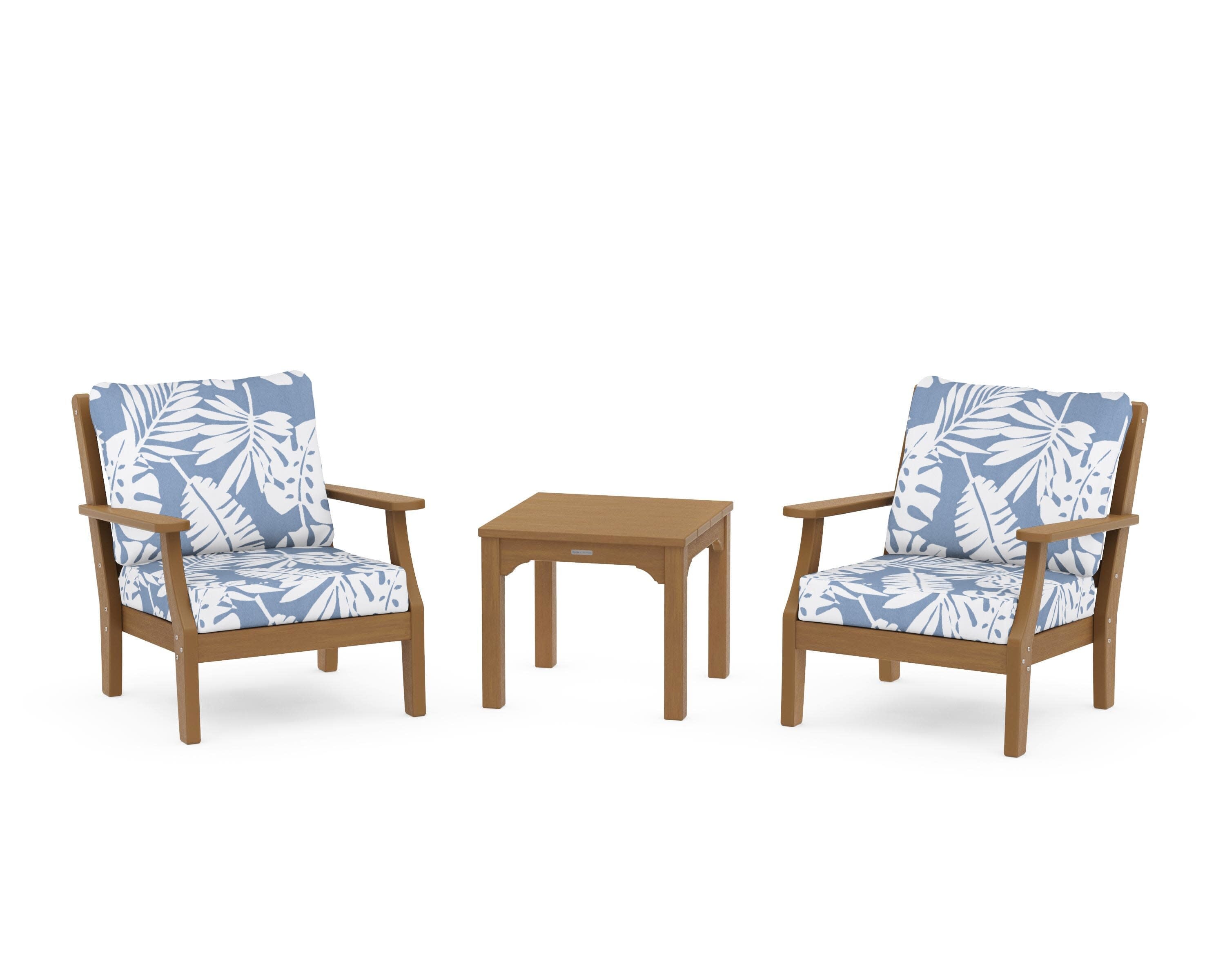 Chinoiserie 3-Piece Deep Seating Set in Natural / Leaf Sky Blue
