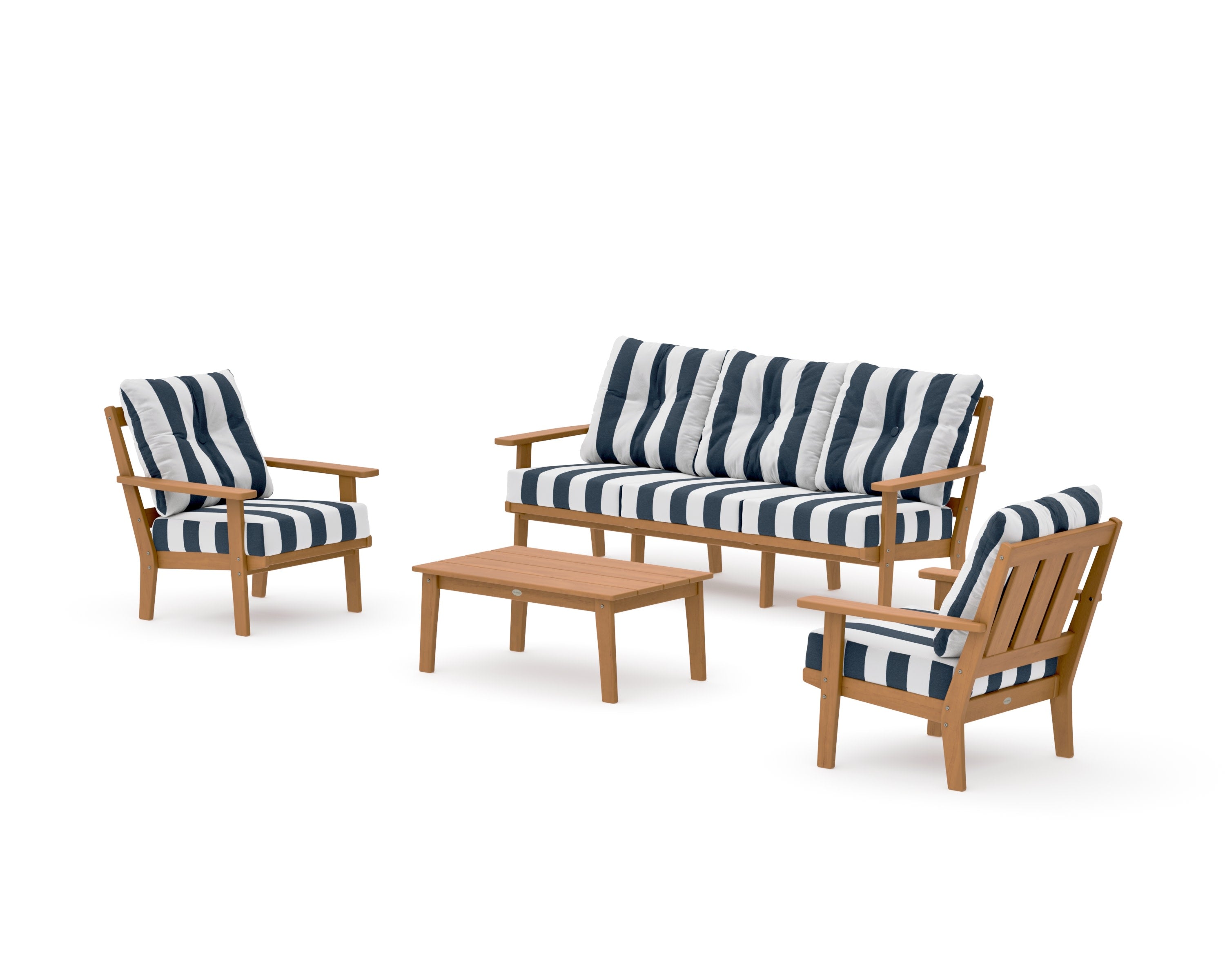 Oxford 4-Piece Deep Seating Set with Sofa in Natural / Cabana Stripe Marine Indigo