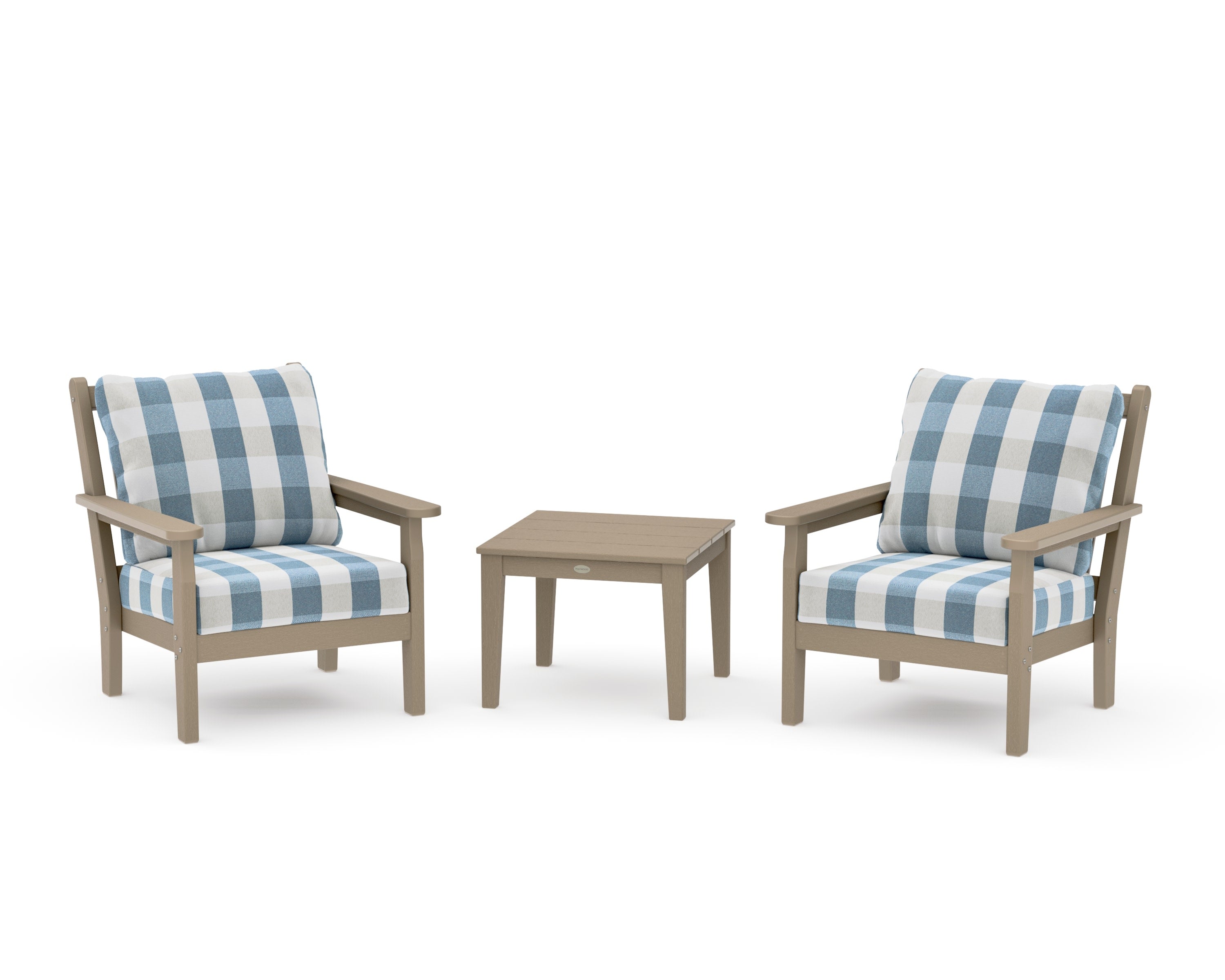 Chippendale 3-Piece Deep Seating Set in Vintage Sahara / Buffalo Plaid Sky Blue