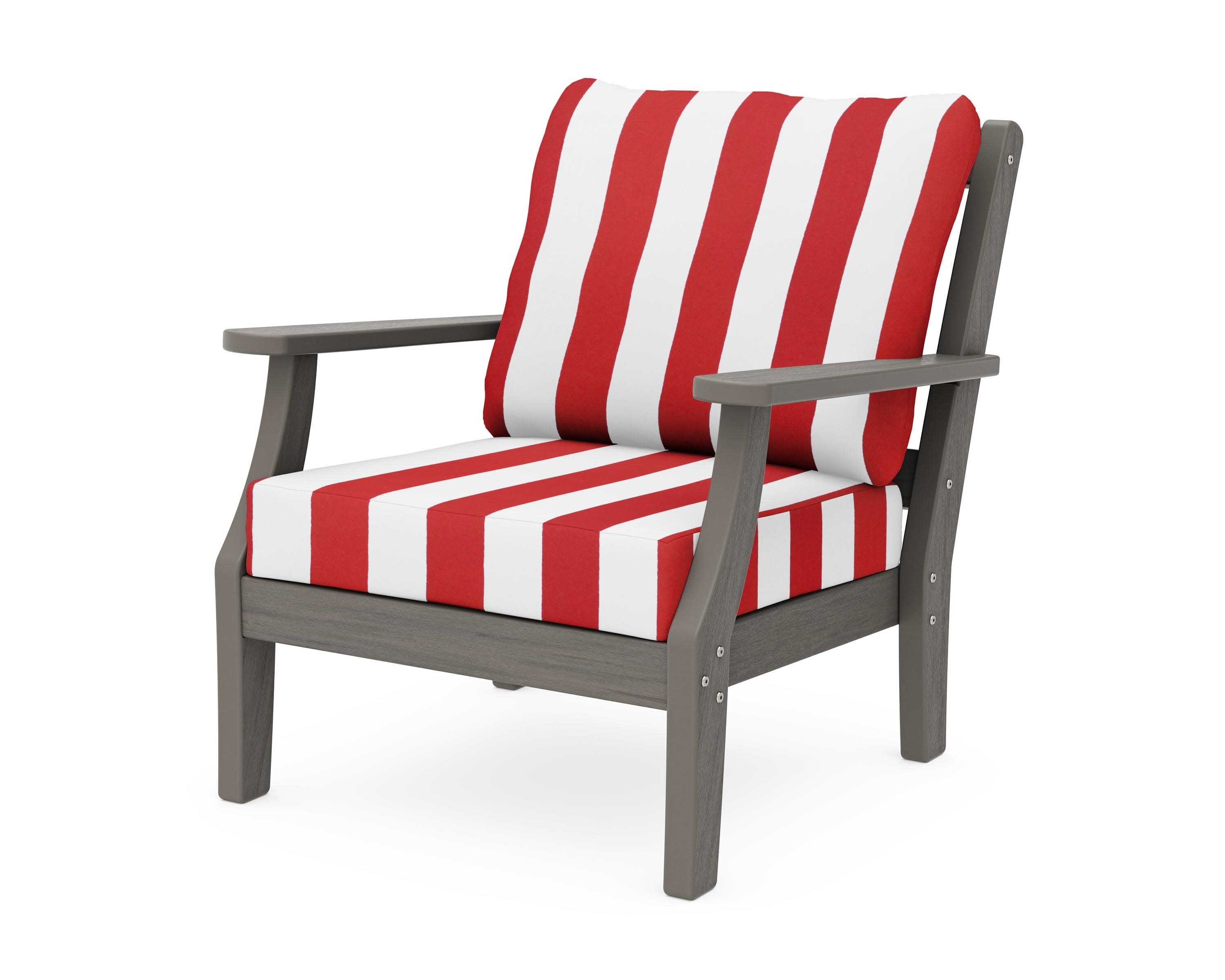 Chinoiserie Deep Seating Chair in Driftwood / Cabana Stripe Crimson