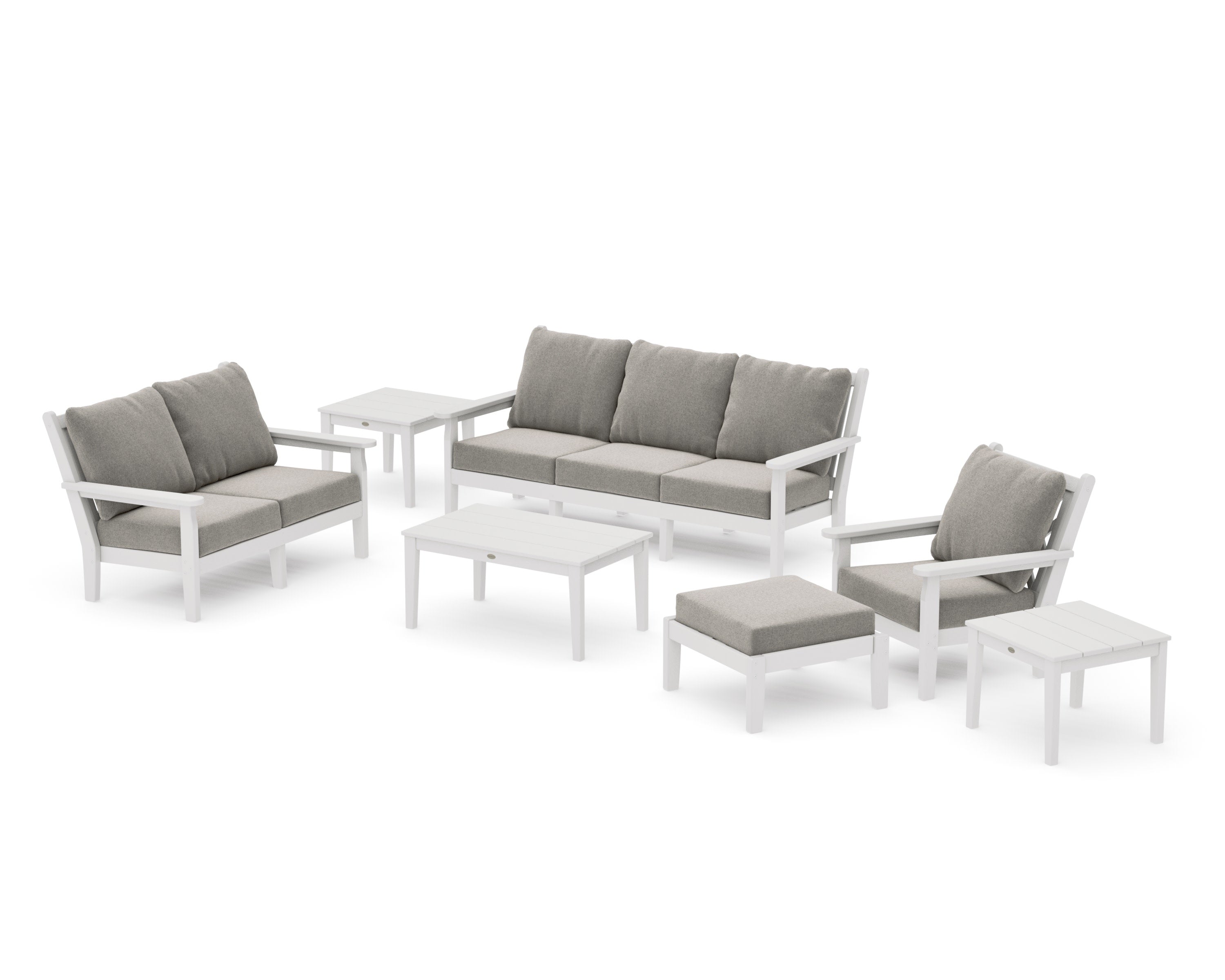 Chippendale 7-Piece Deep Seating Set in Vintage White / Weathered Tweed